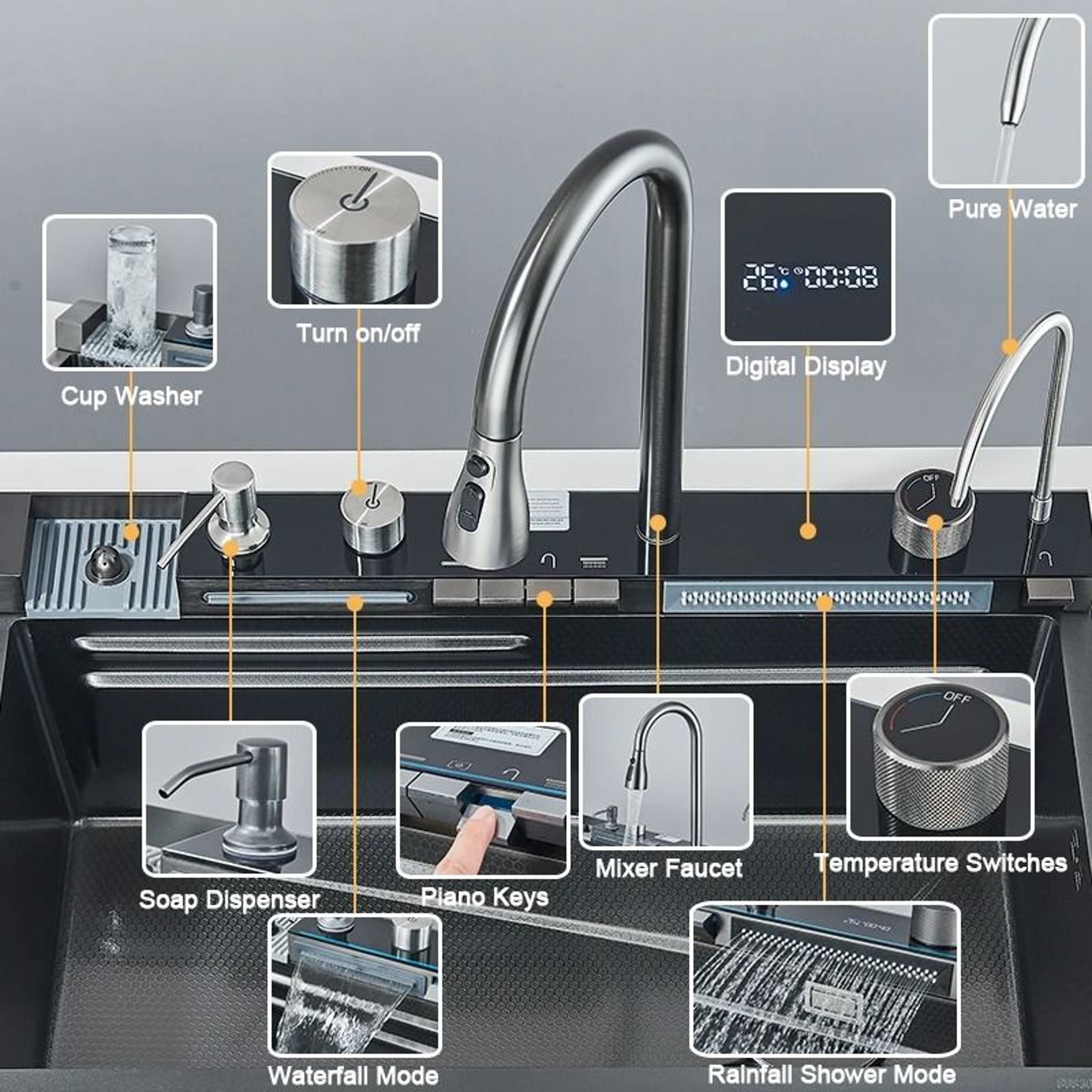 Stainless Steel Kitchen Sink  Large Single Bowl With Smart Digital Display 3
