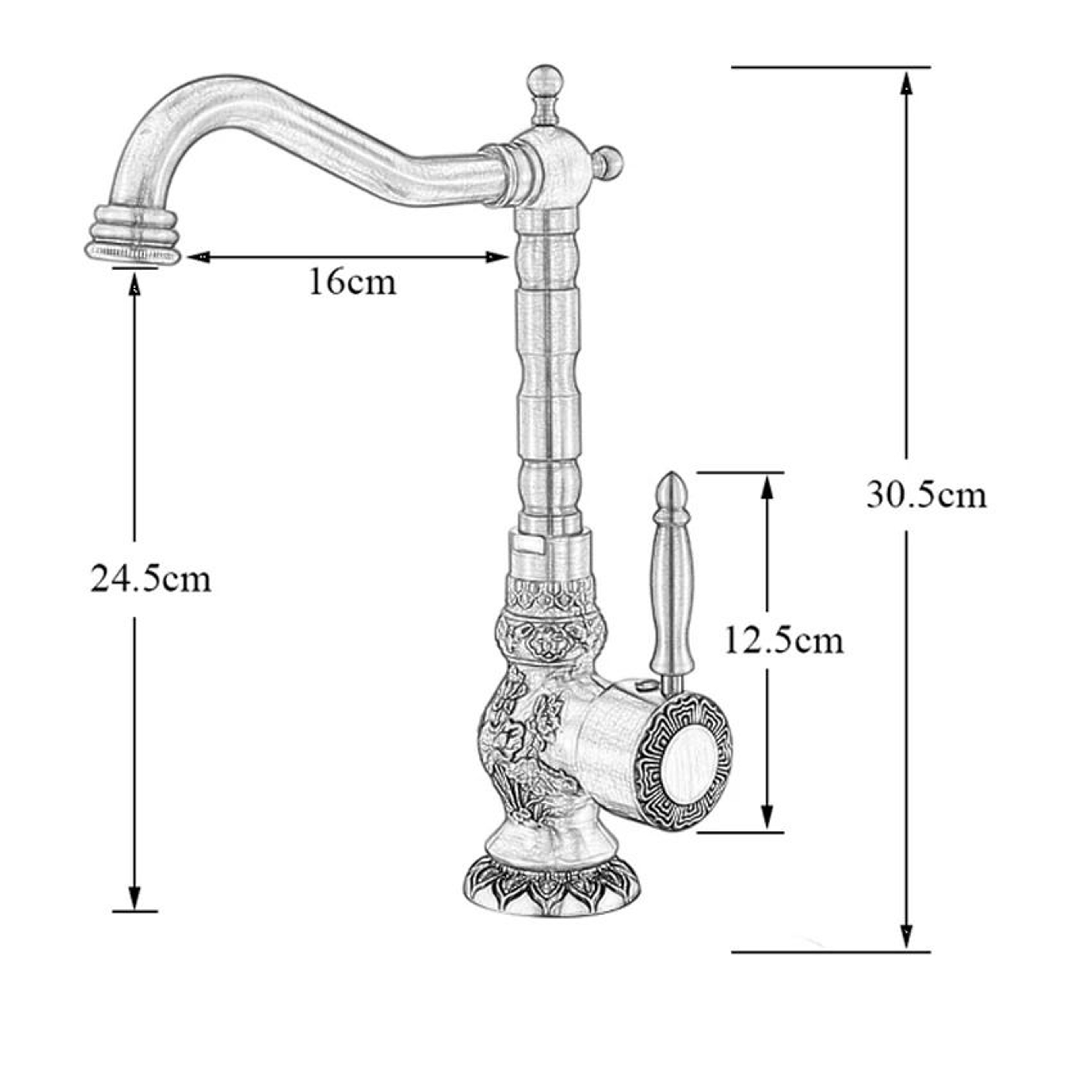 Retro Brass Antique Bronze Kitchen Faucet  Deck Mounted Single Handle Mixer 5