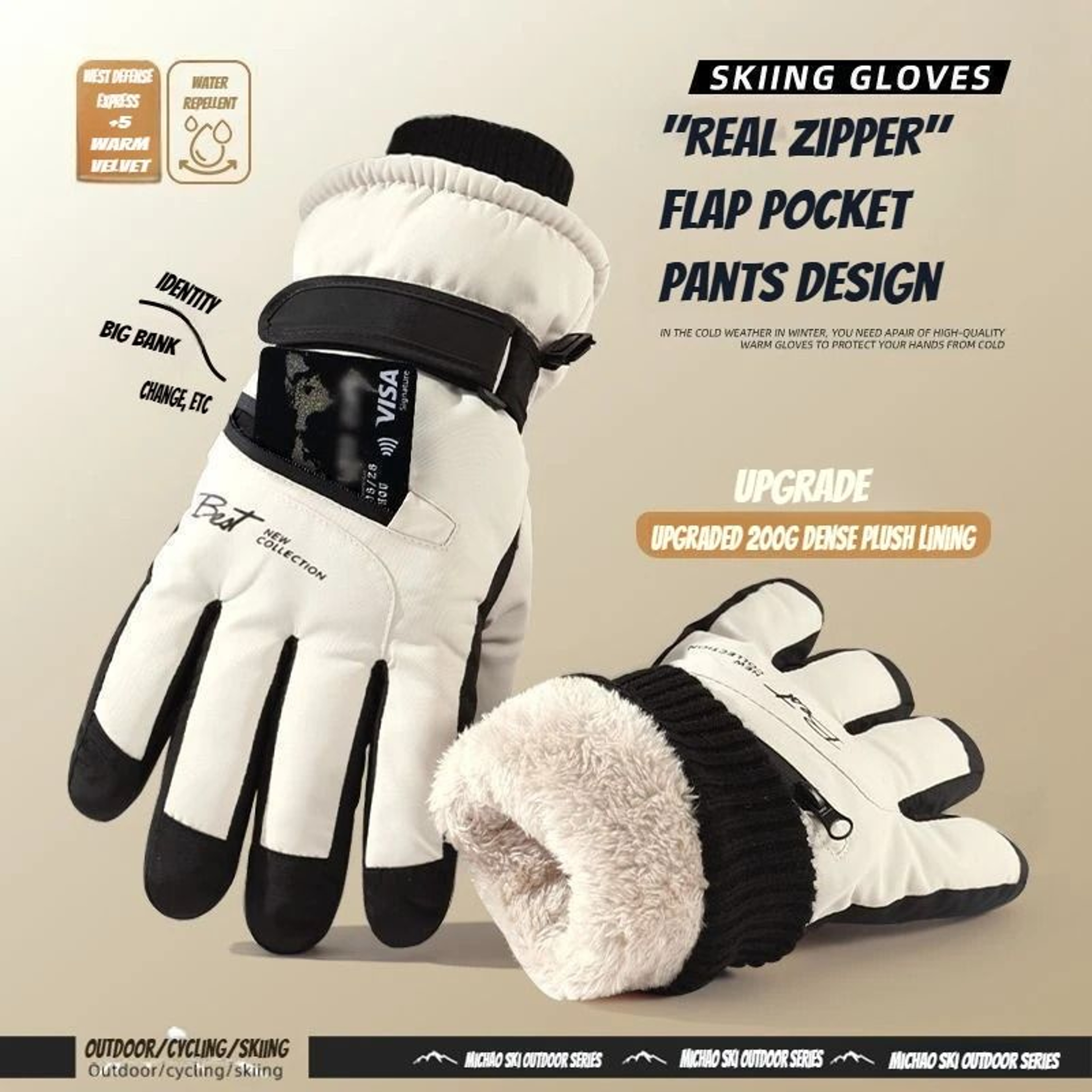 Winter Cycling  Ski Gloves  Waterproof Thermal Protection With Touchscreen Pocket 0