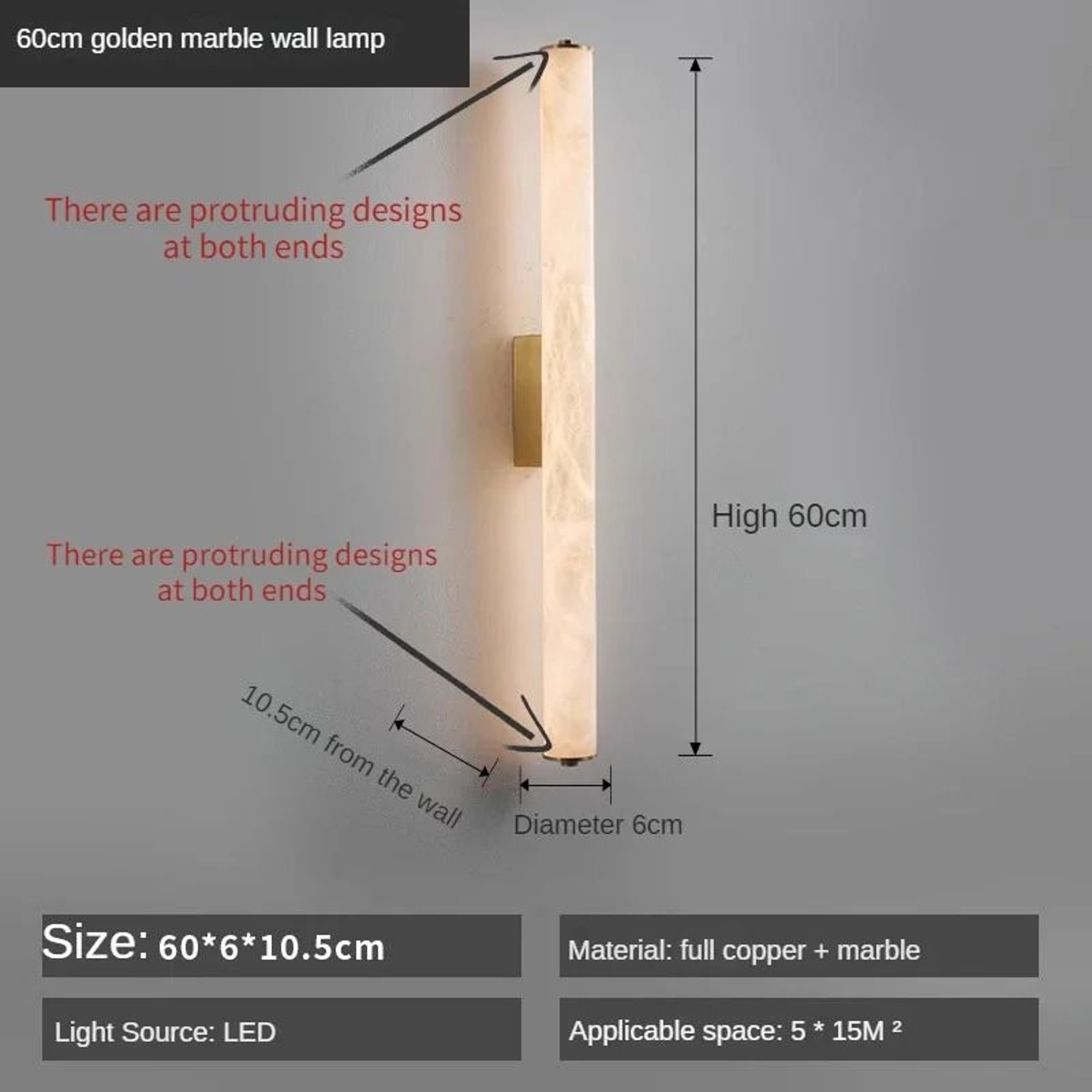 Full Copper Spanish Natural Snowflake Marble LED Wall Lamp 9