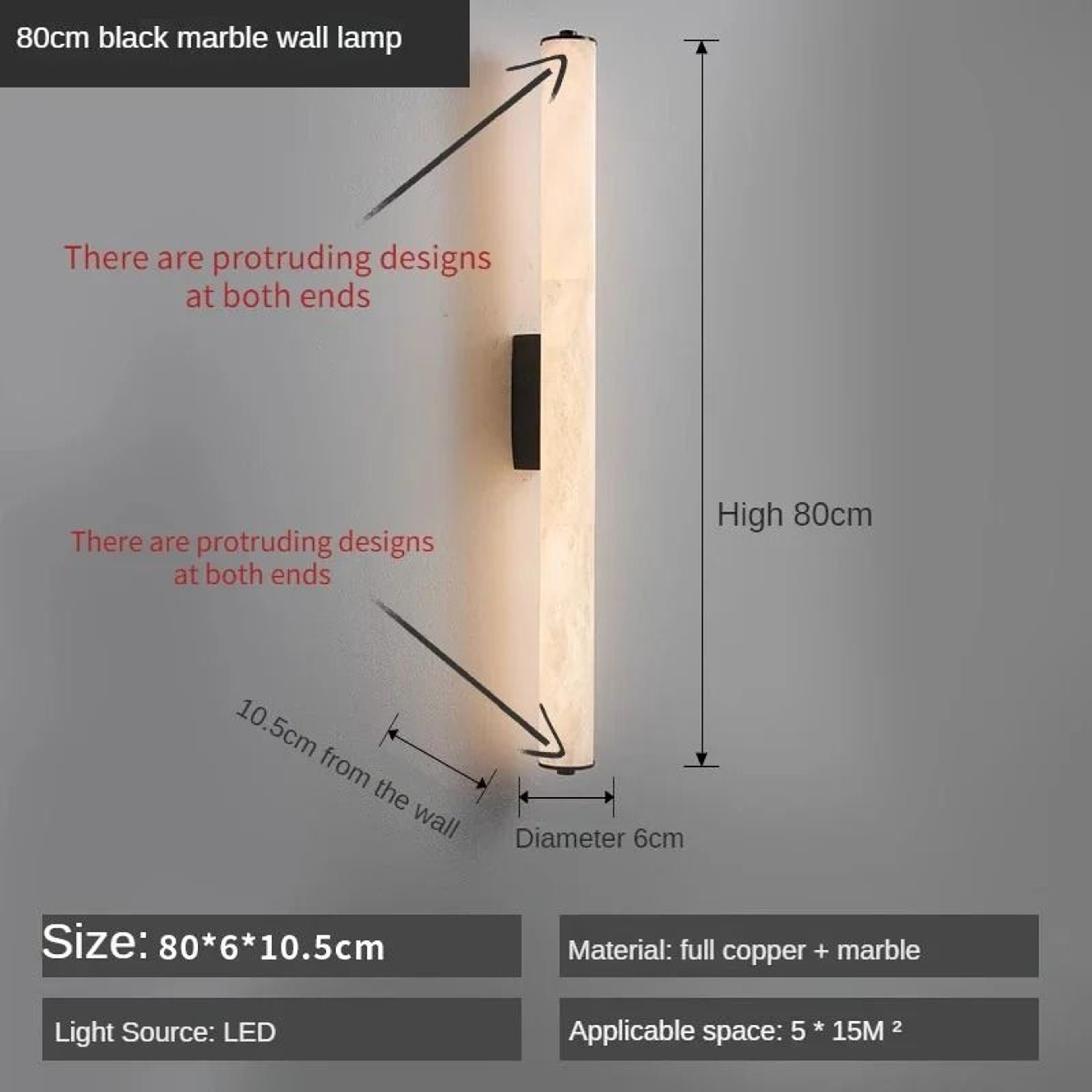 Full Copper Spanish Natural Snowflake Marble LED Wall Lamp 14