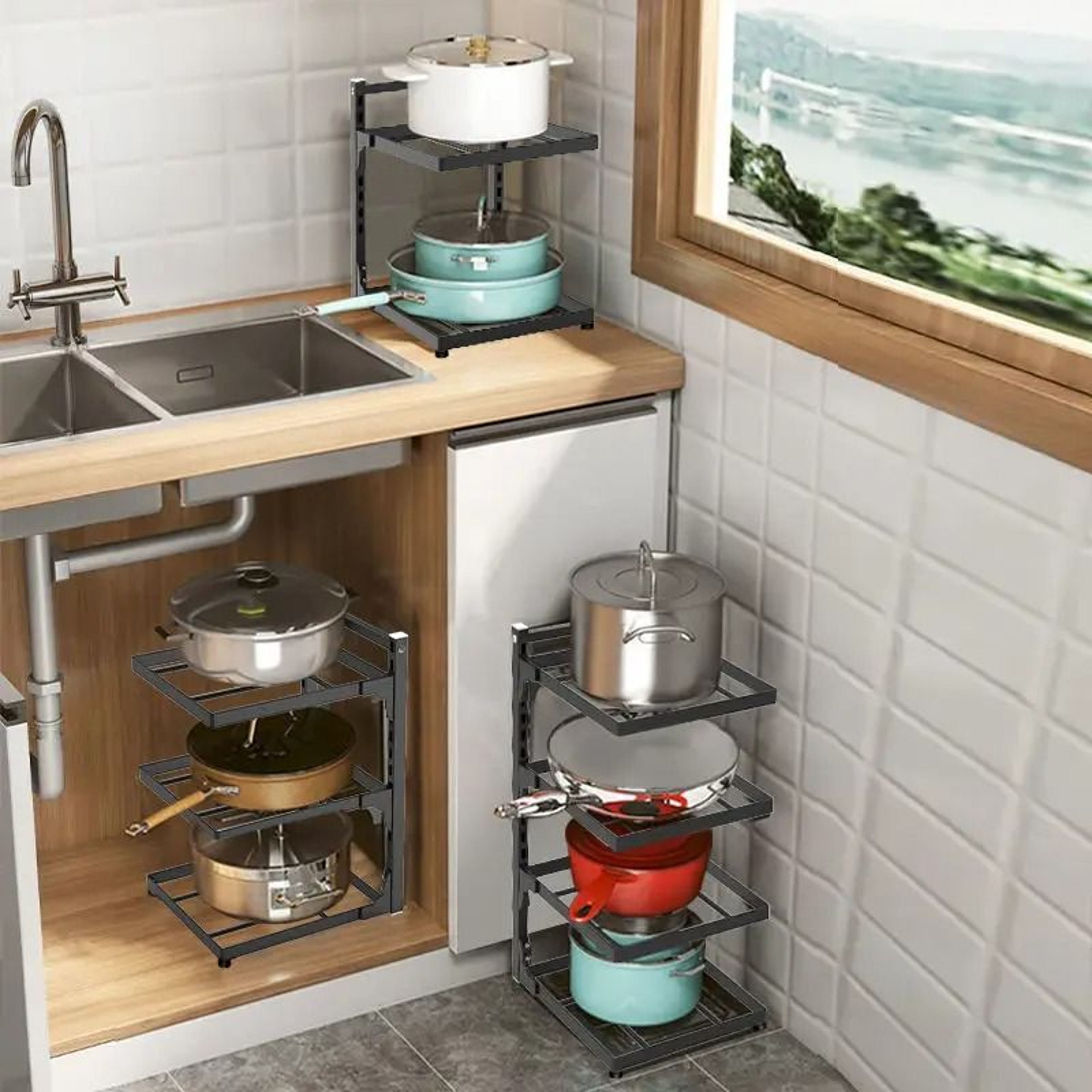 MultiLayer Adjustable Pot And Kitchen Sink Storage Rack 4