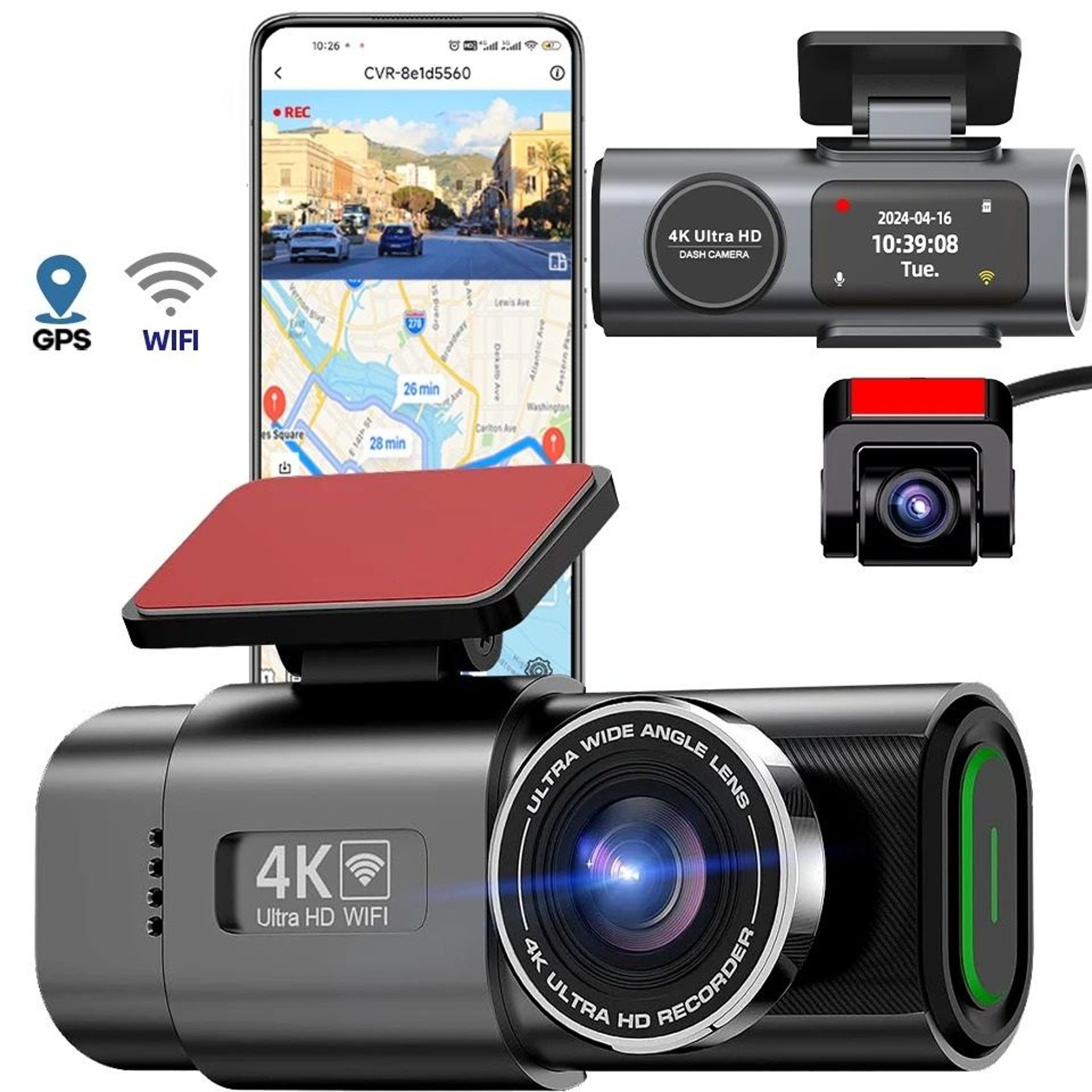 4K Mini Dashcam With GPS WiFi And Dual Lens System 0