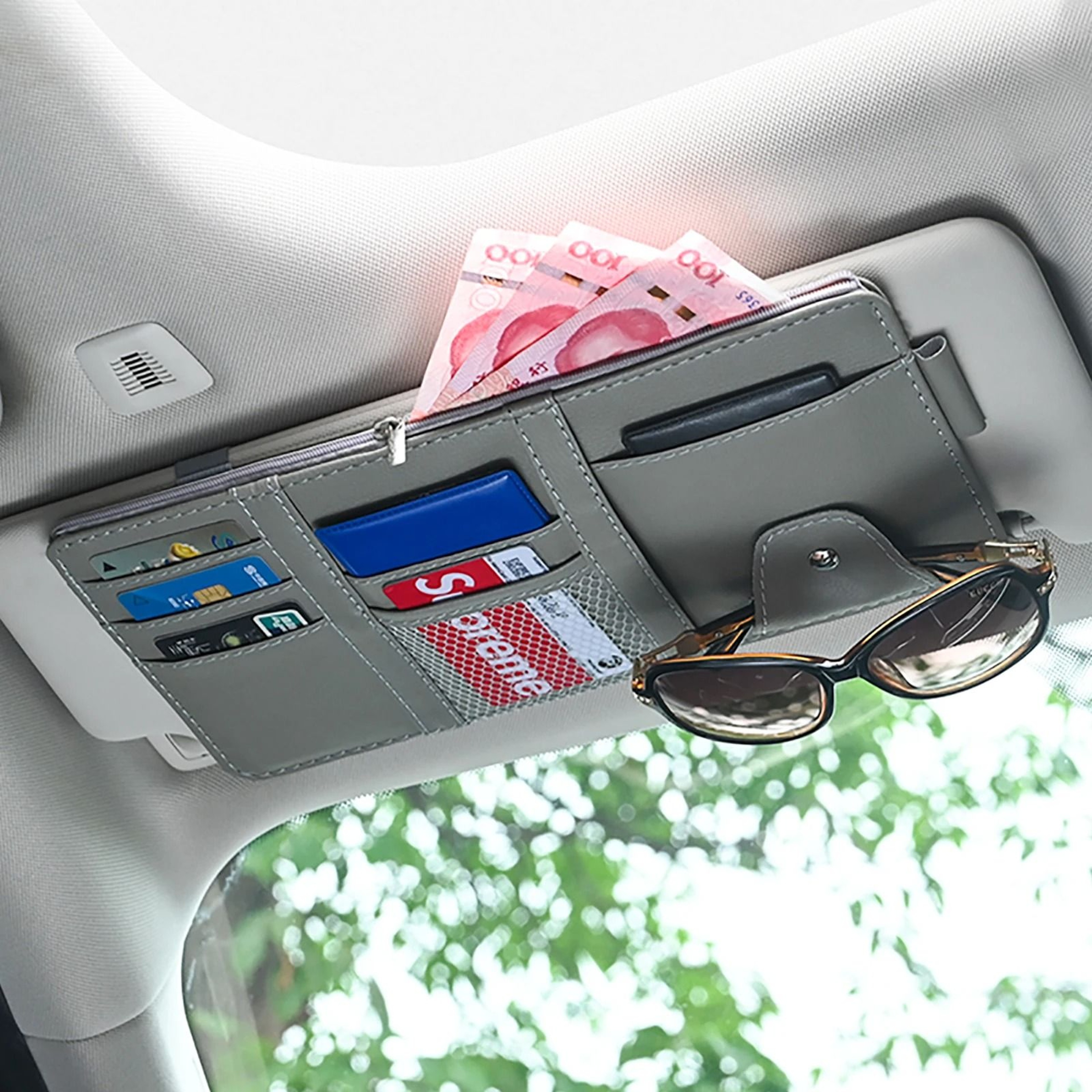 Universal Leatherette Sun Visor Organizer  MultiFunction Travel Storage Hub 9