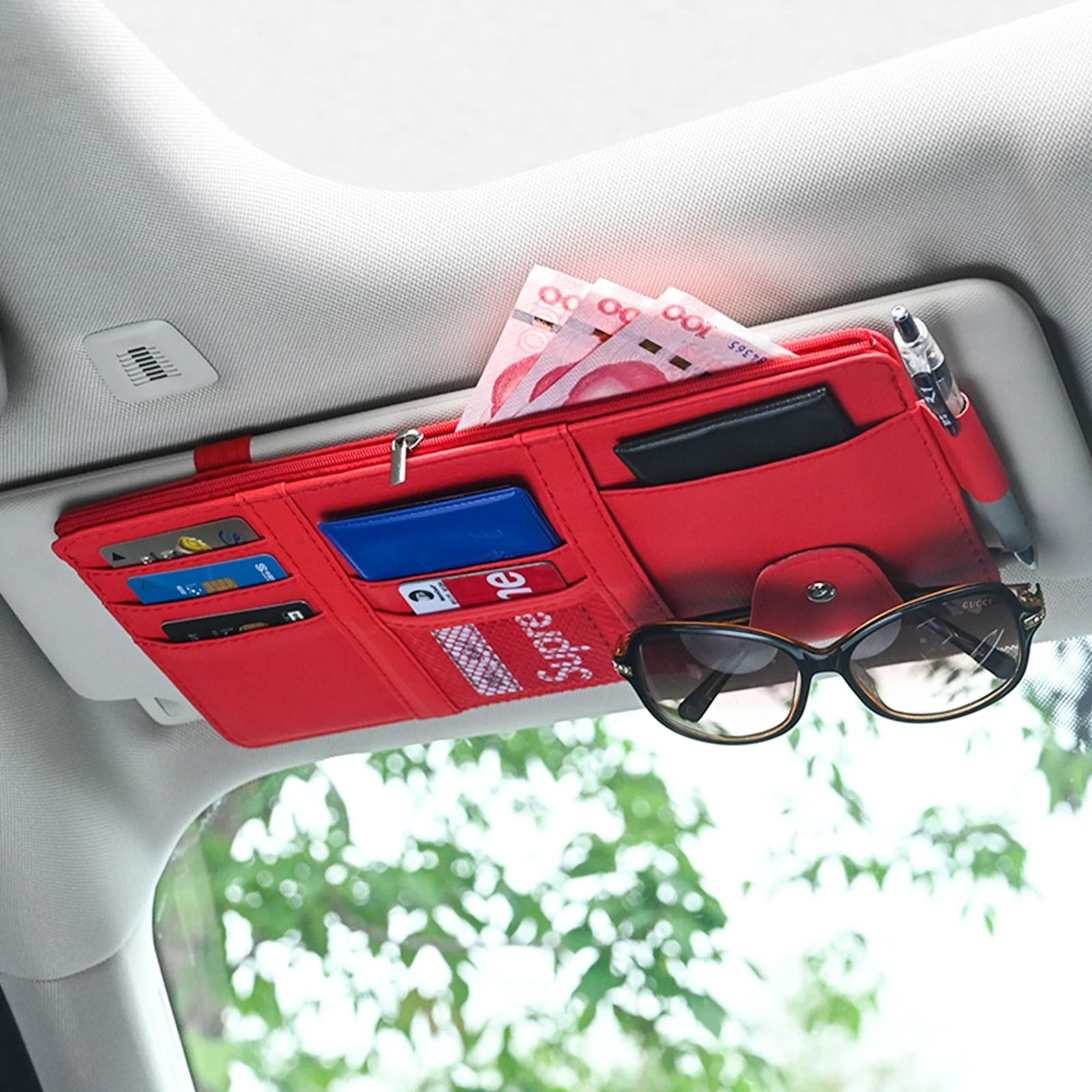 Universal Leatherette Sun Visor Organizer  MultiFunction Travel Storage Hub 8