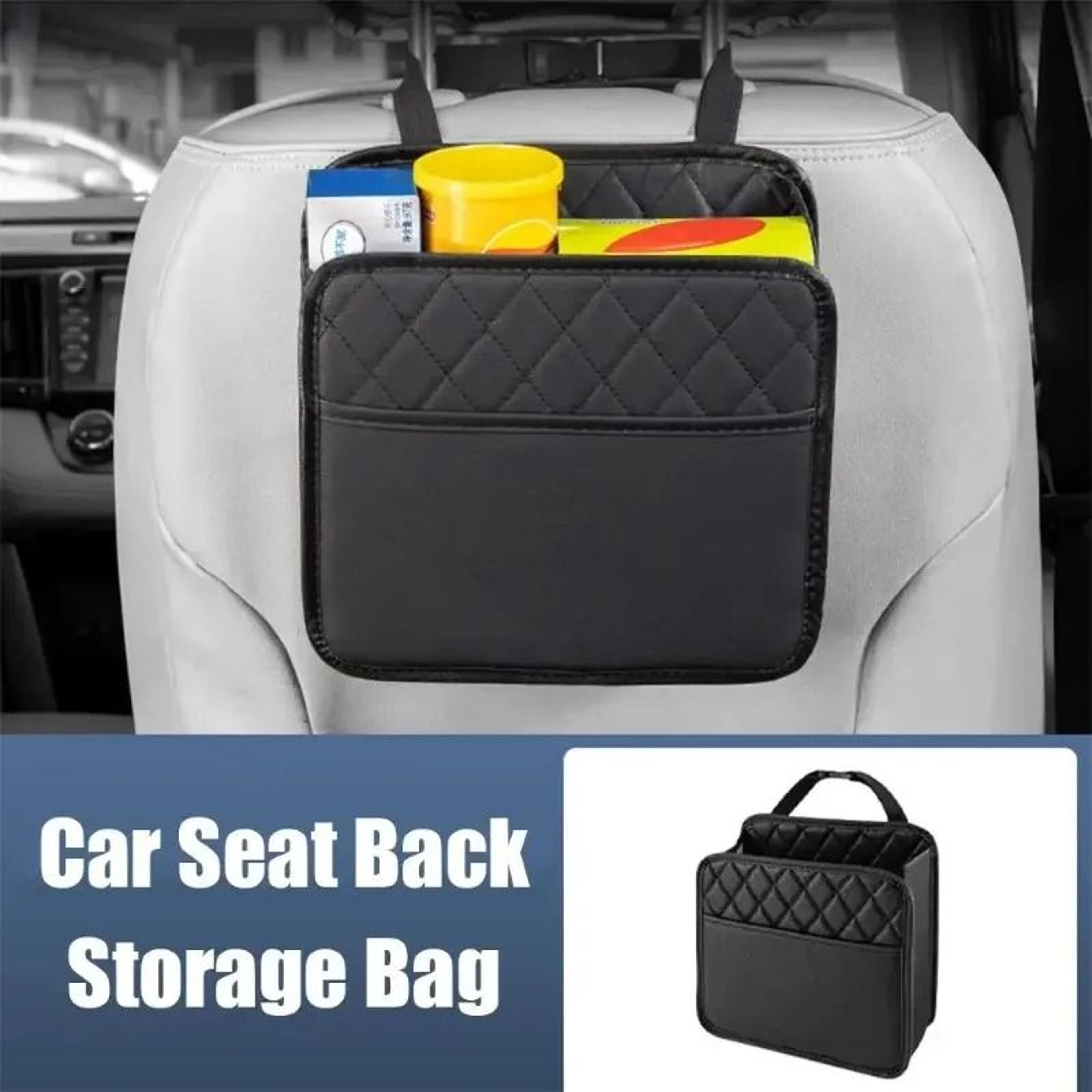 Luxury Quilted Leather Seat Back Organizer  MultiFunctional Folding Storage Hub 4