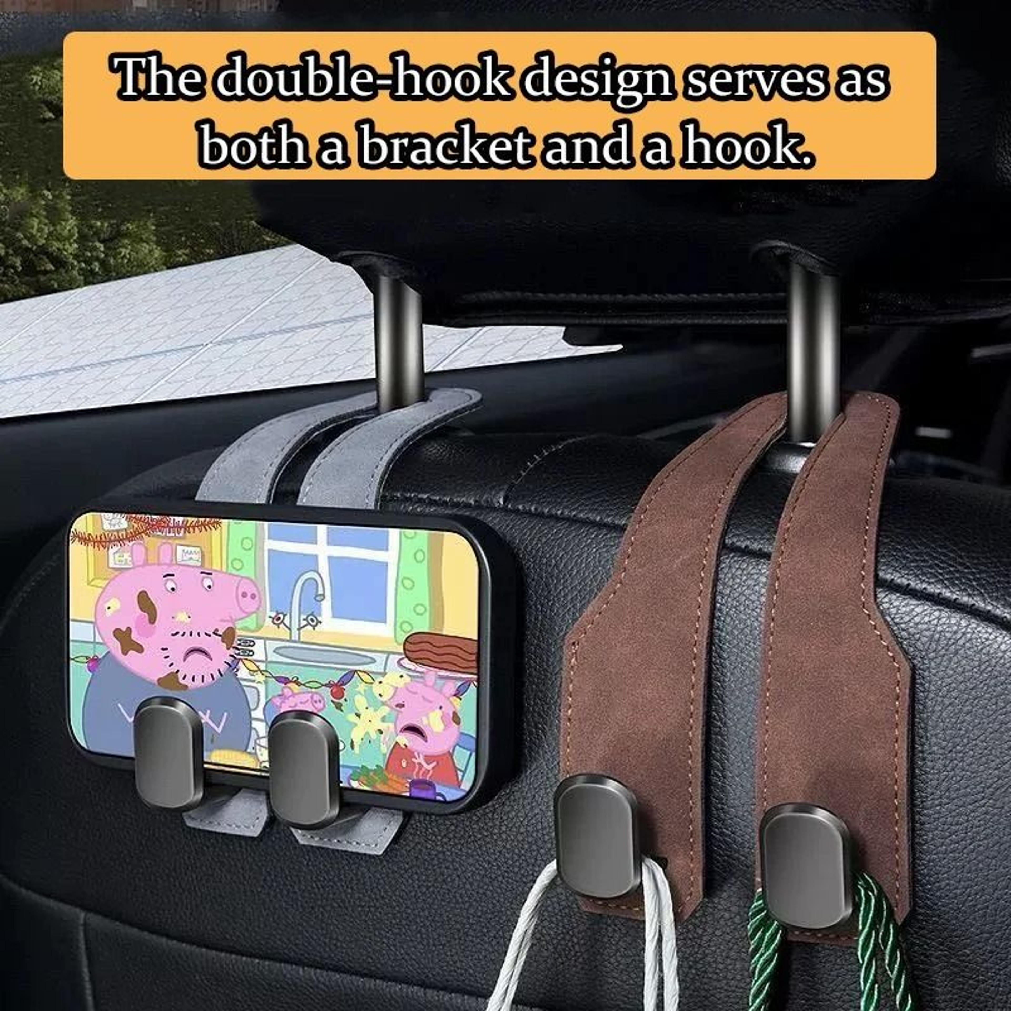 Luxury Suede DoubleEnded Car Hook  MultiFunctional Headrest Storage  Phone Holder 2