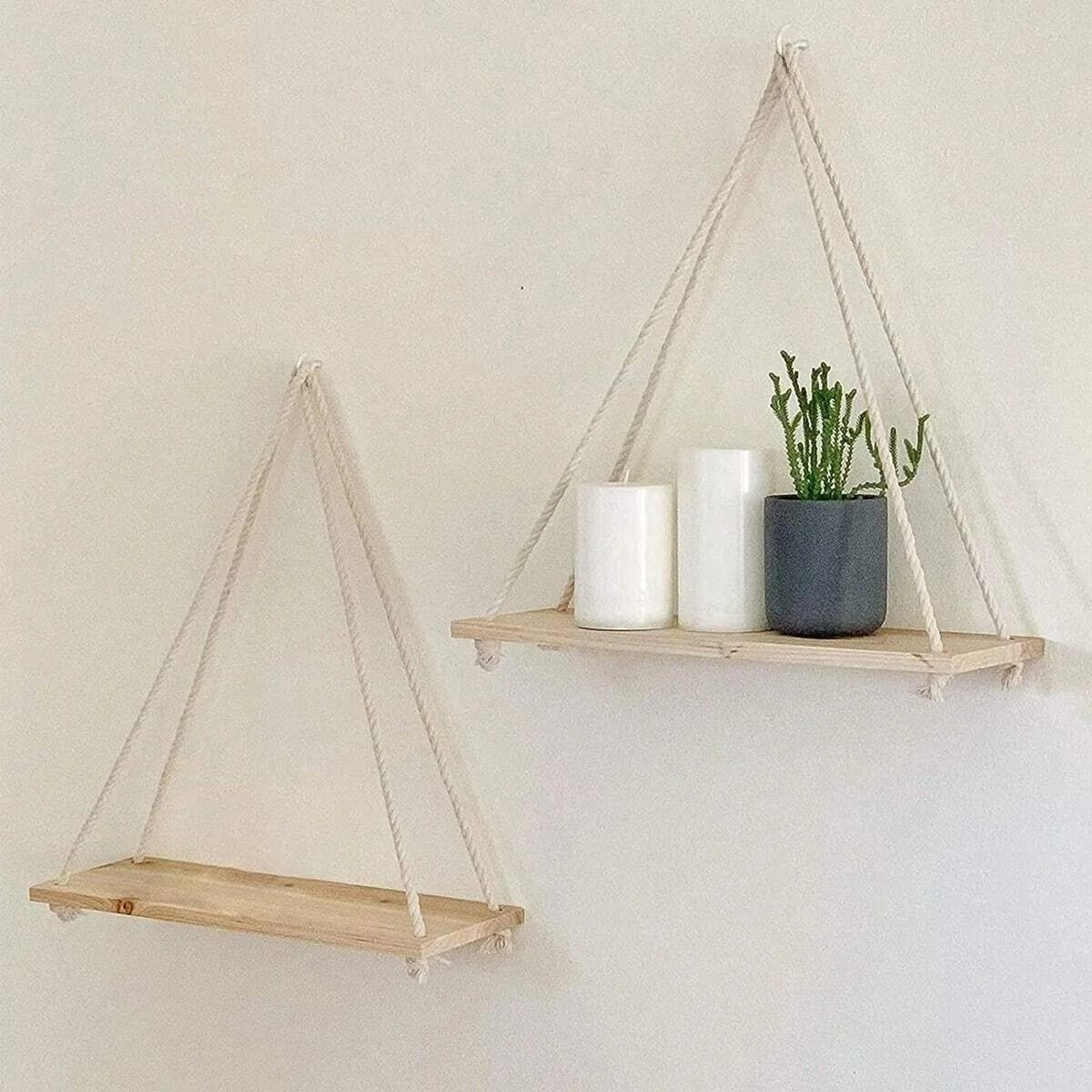 Floating Wooden Hanging Shelf  WallMounted Rope Storage Rack For Plants  Home Decor 2