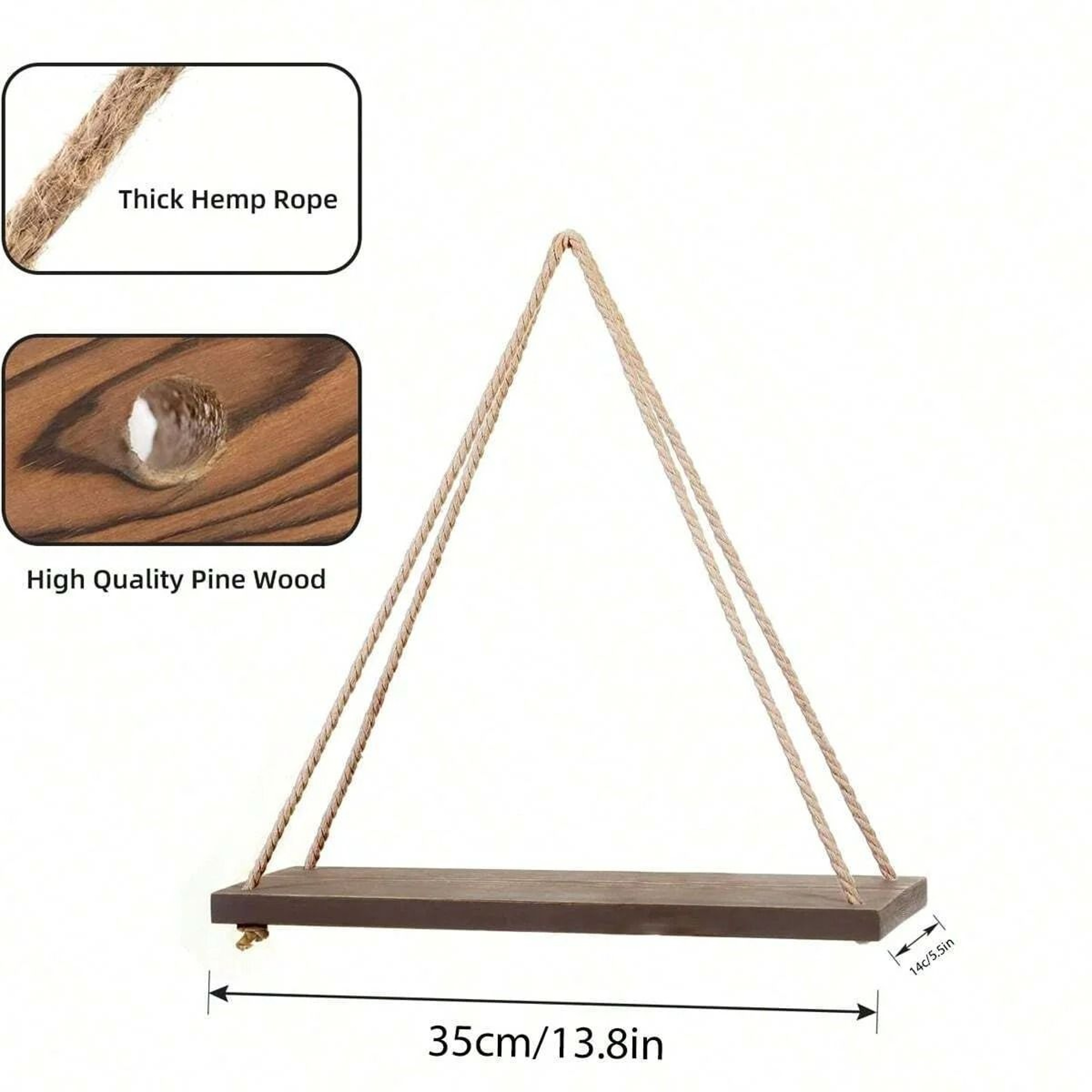 Floating Wooden Hanging Shelf  WallMounted Rope Storage Rack For Plants  Home Decor 3