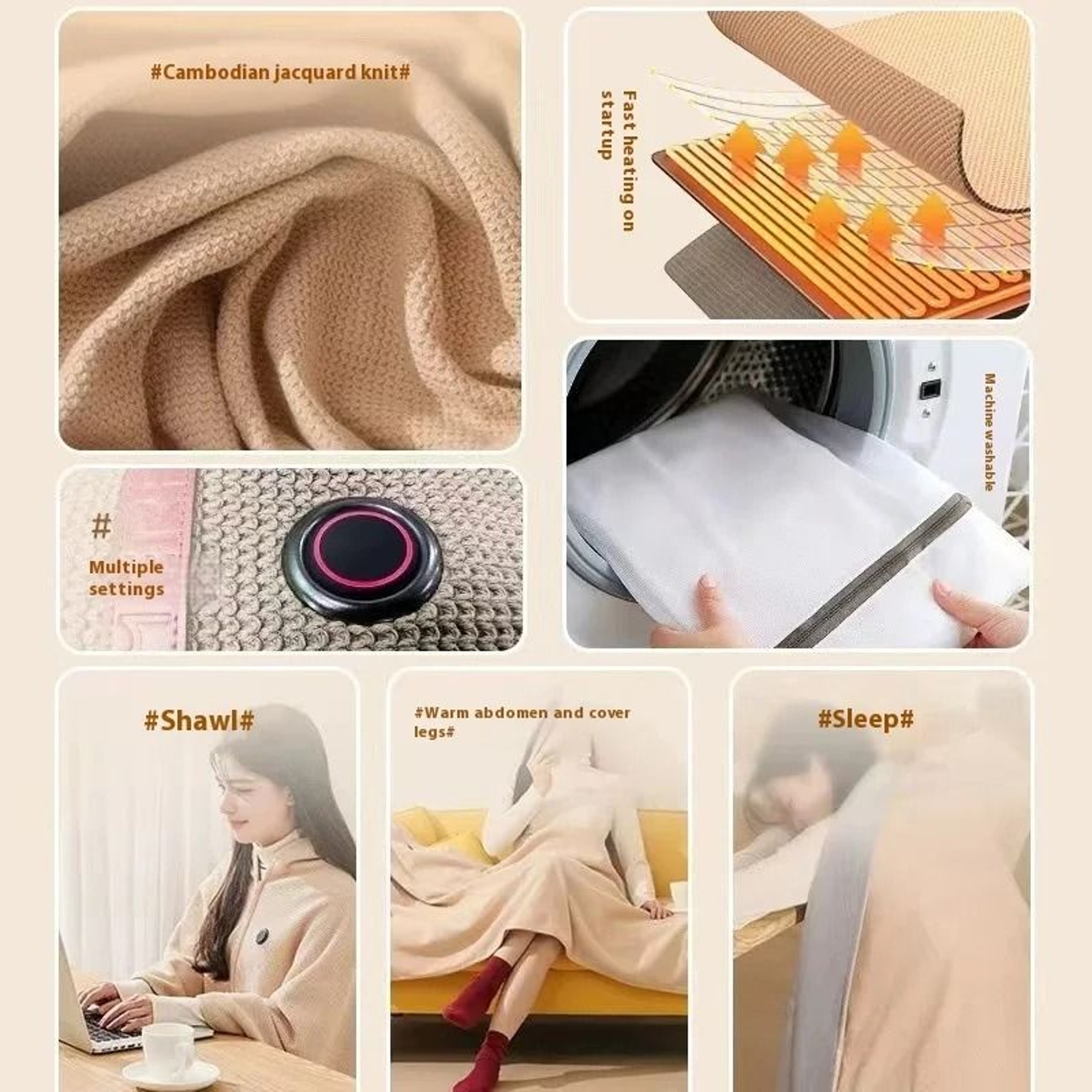 Wearable USBPowered Heating Shawl  Portable Electric Heated Throw Blanket For Home  Office 2