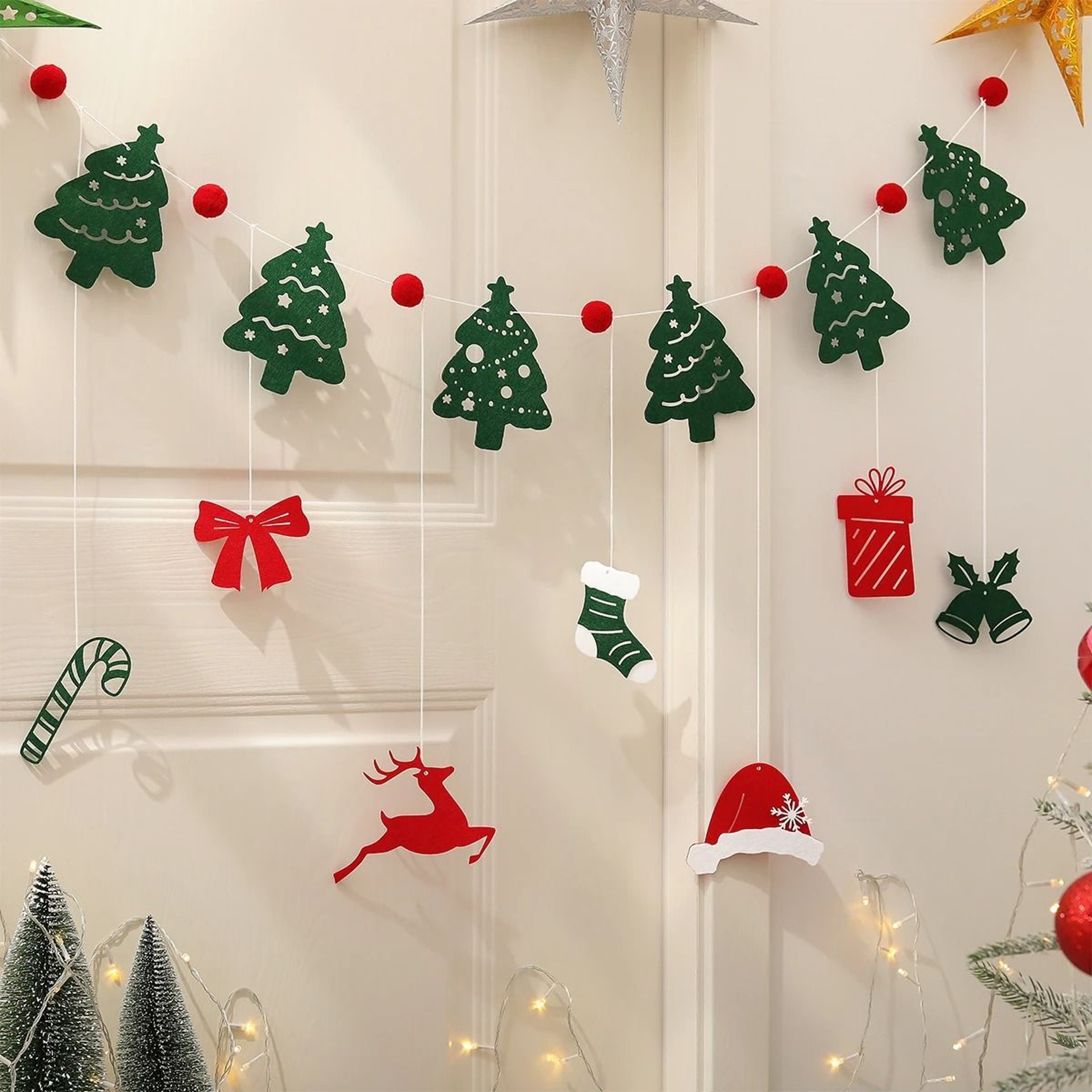 Christmas Party Background Banner  Cartoon Snowflake Garland Decoration Set 0