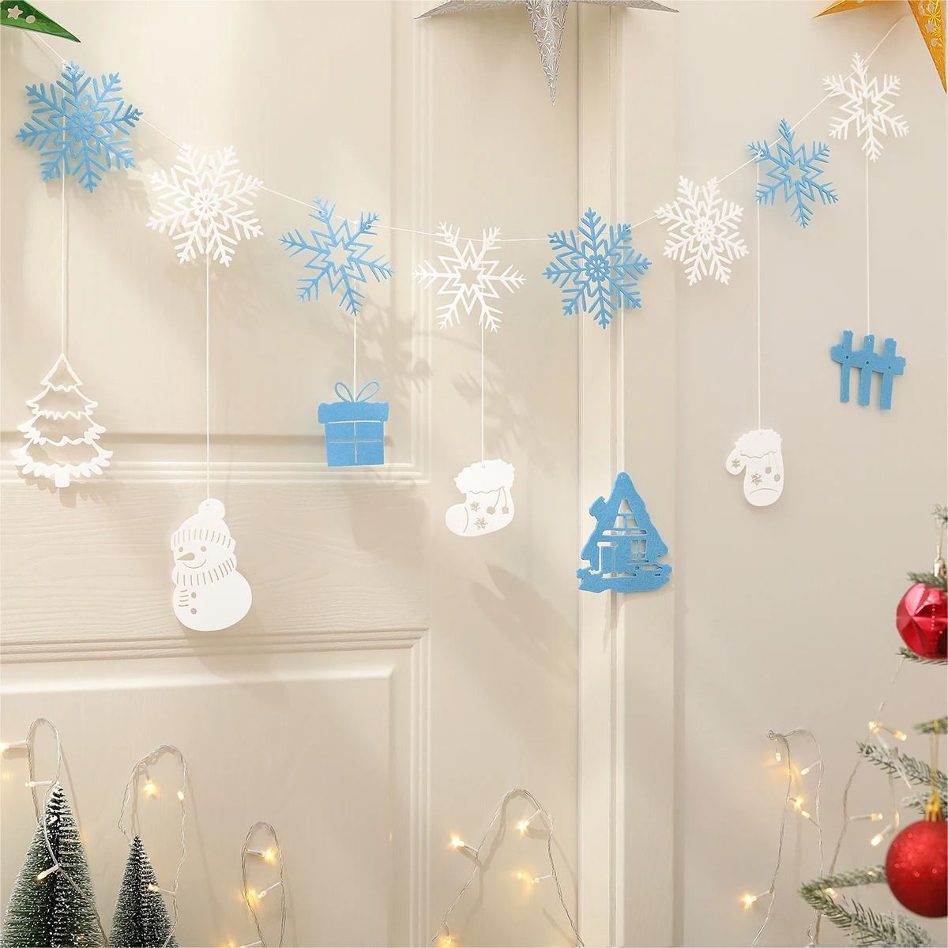 Christmas Party Background Banner  Cartoon Snowflake Garland Decoration Set 11