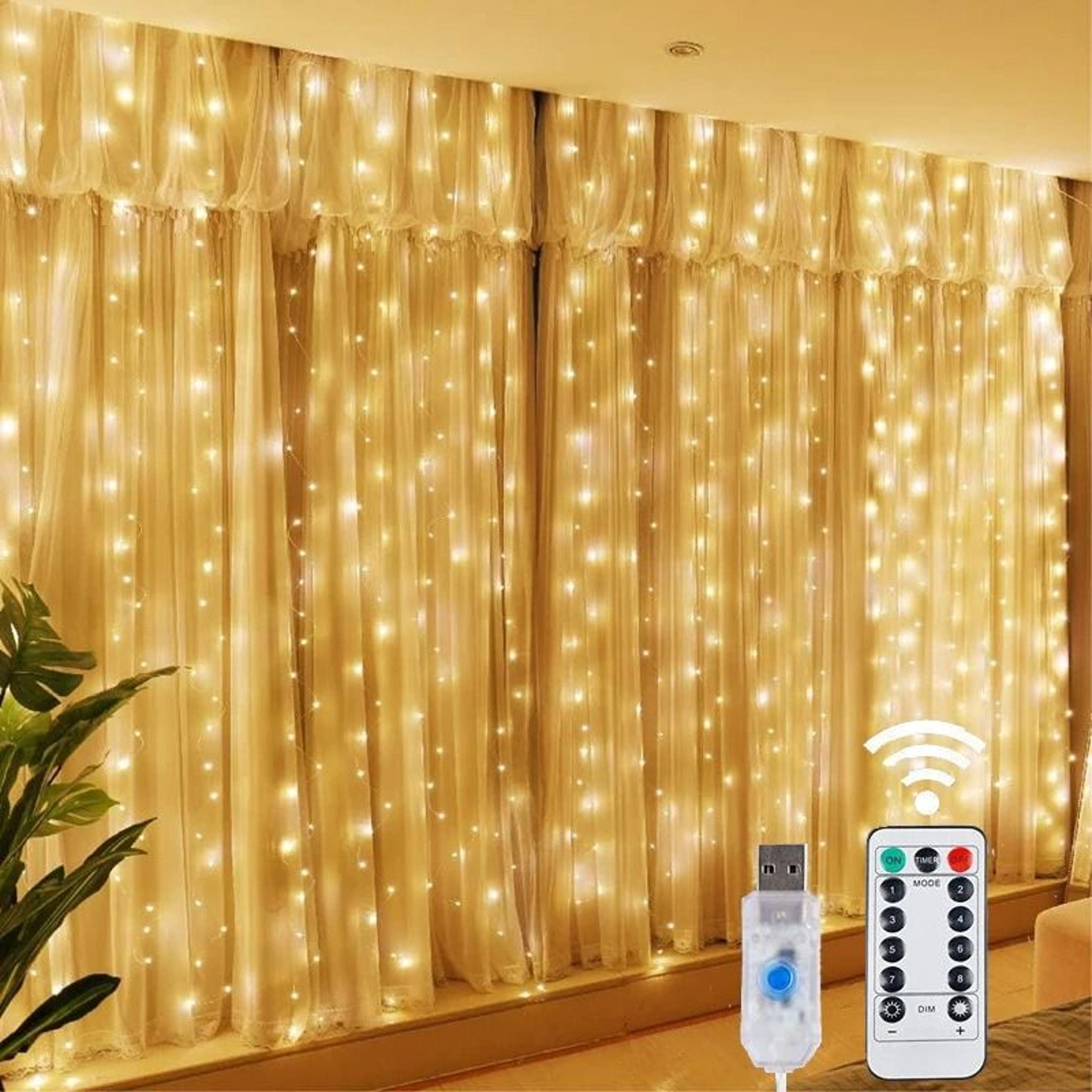 LED Fairy String Curtain Lights  8 Lighting Modes With Remote  USB Power 8