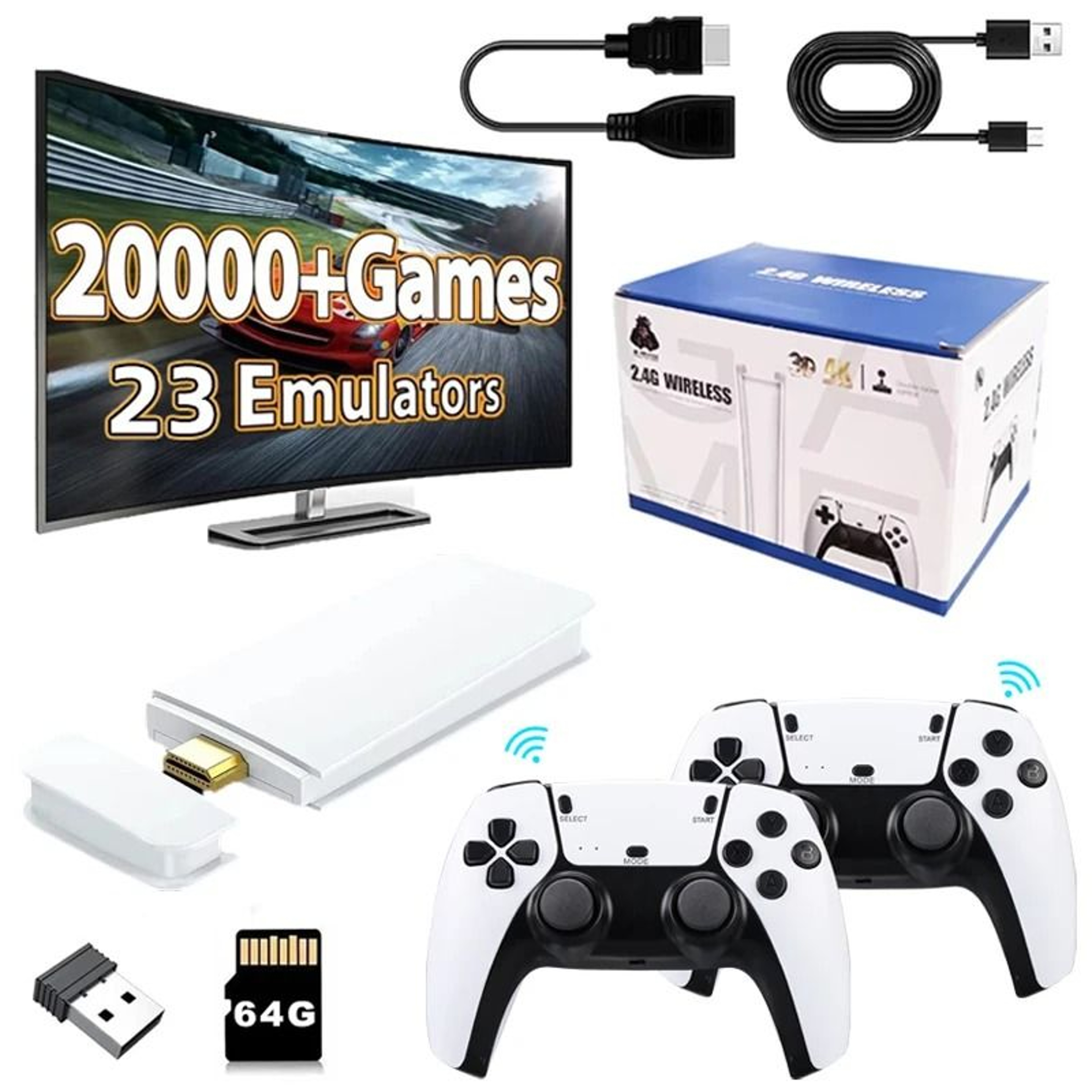 4K Ultra HD Retro Game Stick  20000 Classic Games With Dual 24G Wireless Controllers 0
