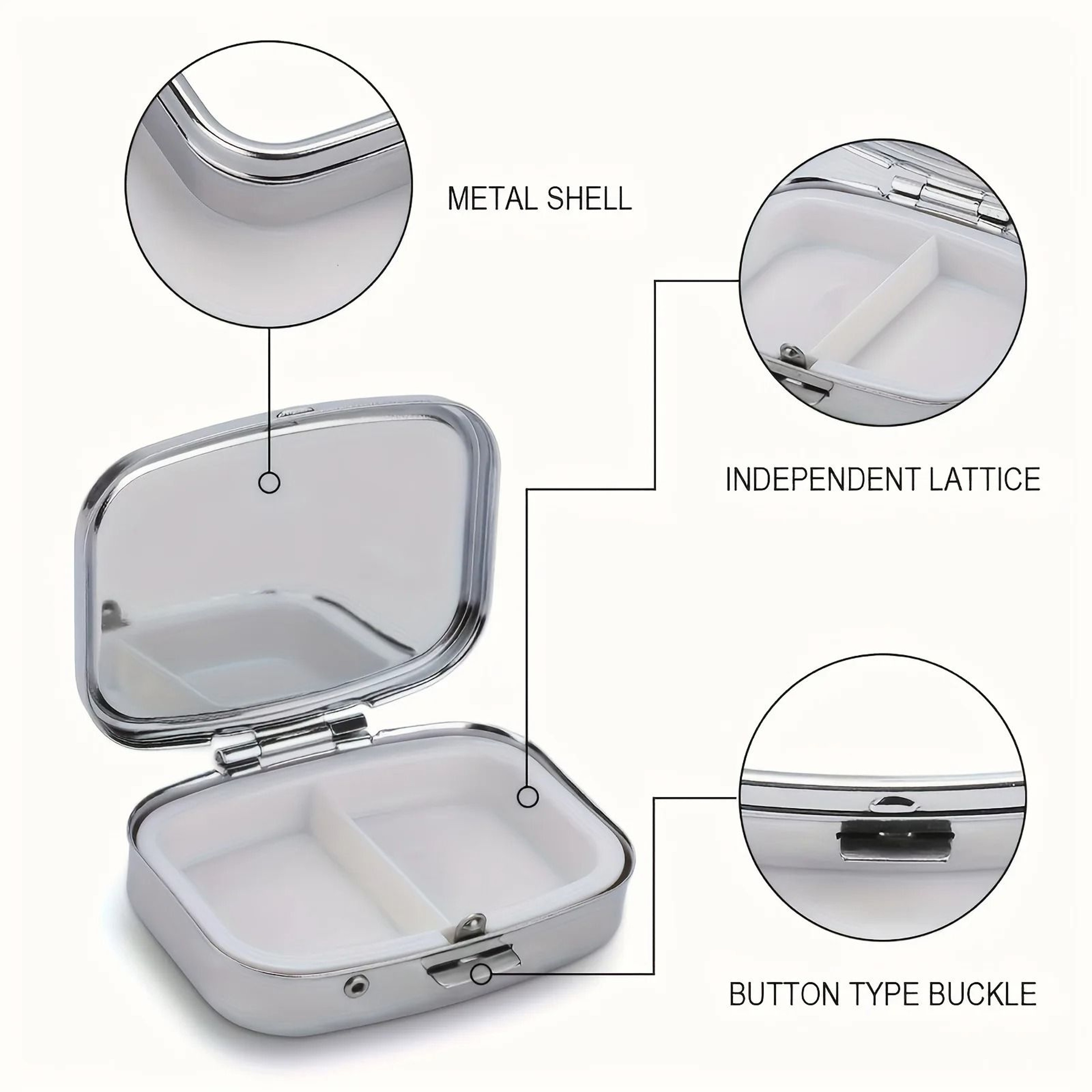 Compact Metal Travel Pill Case  Portable Daily Medication  Jewelry Organizer 4
