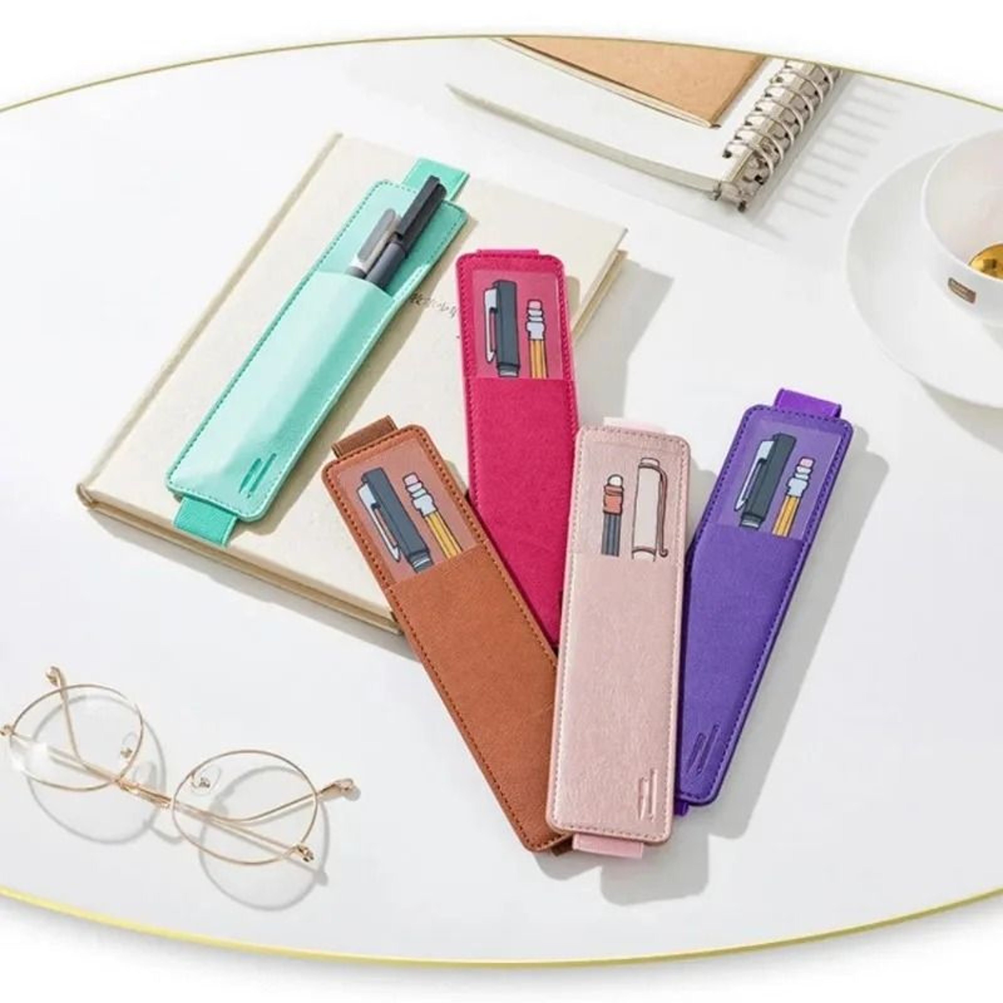 PU Leather Elastic Notebook Pen Sleeve  Stylish Single  Double Pen Holder 3