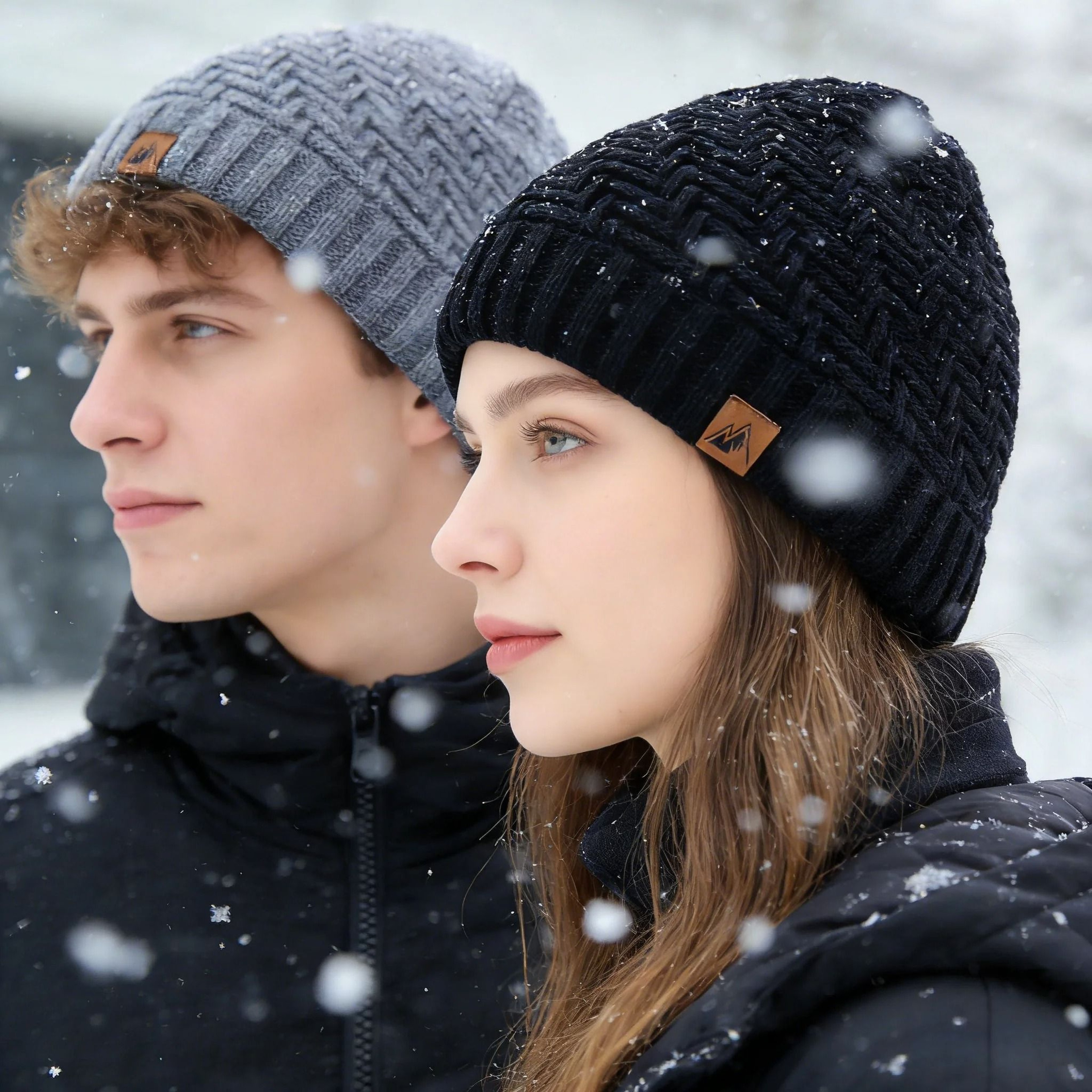 Unisex Peak Label Winter Beanie  Plush FurLined Warm Knitted Hat 2