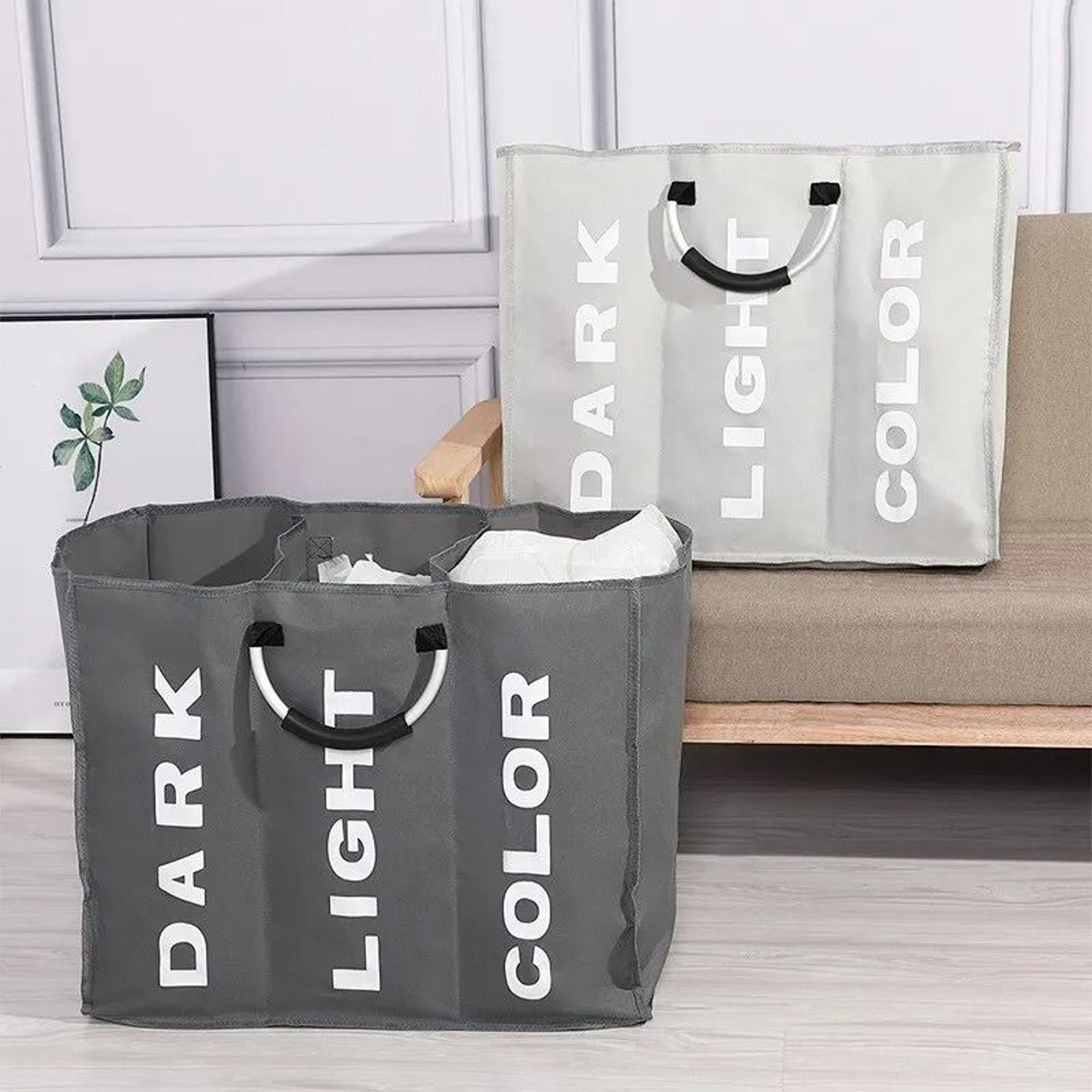 3Grid Foldable Laundry Basket  Durable Triple Compartment Dirty Clothes Hamper 0