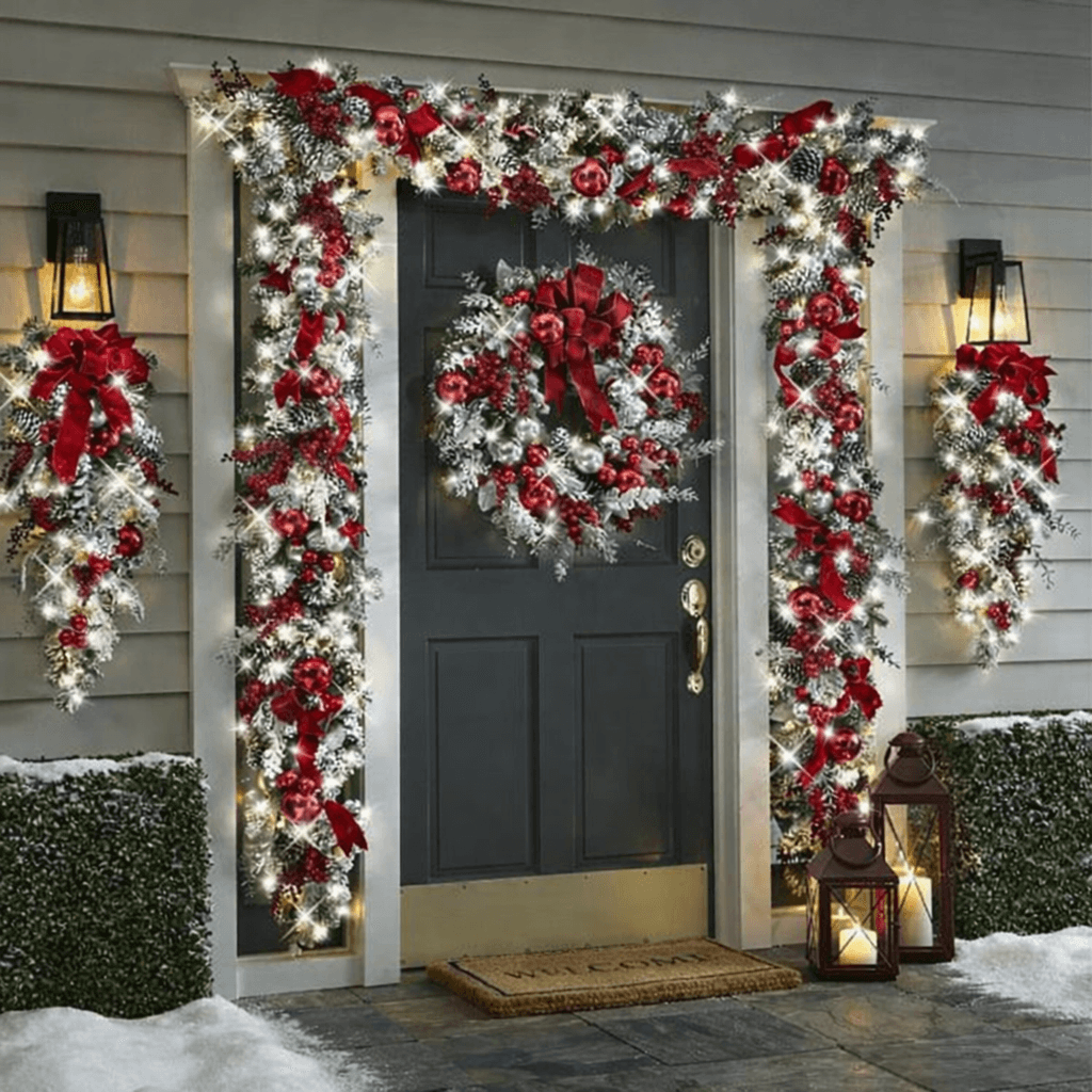Christmas Wreath Outdoor Decorations Front Door Porch Garden Wreath New Year Signs  Hanging Garland 0