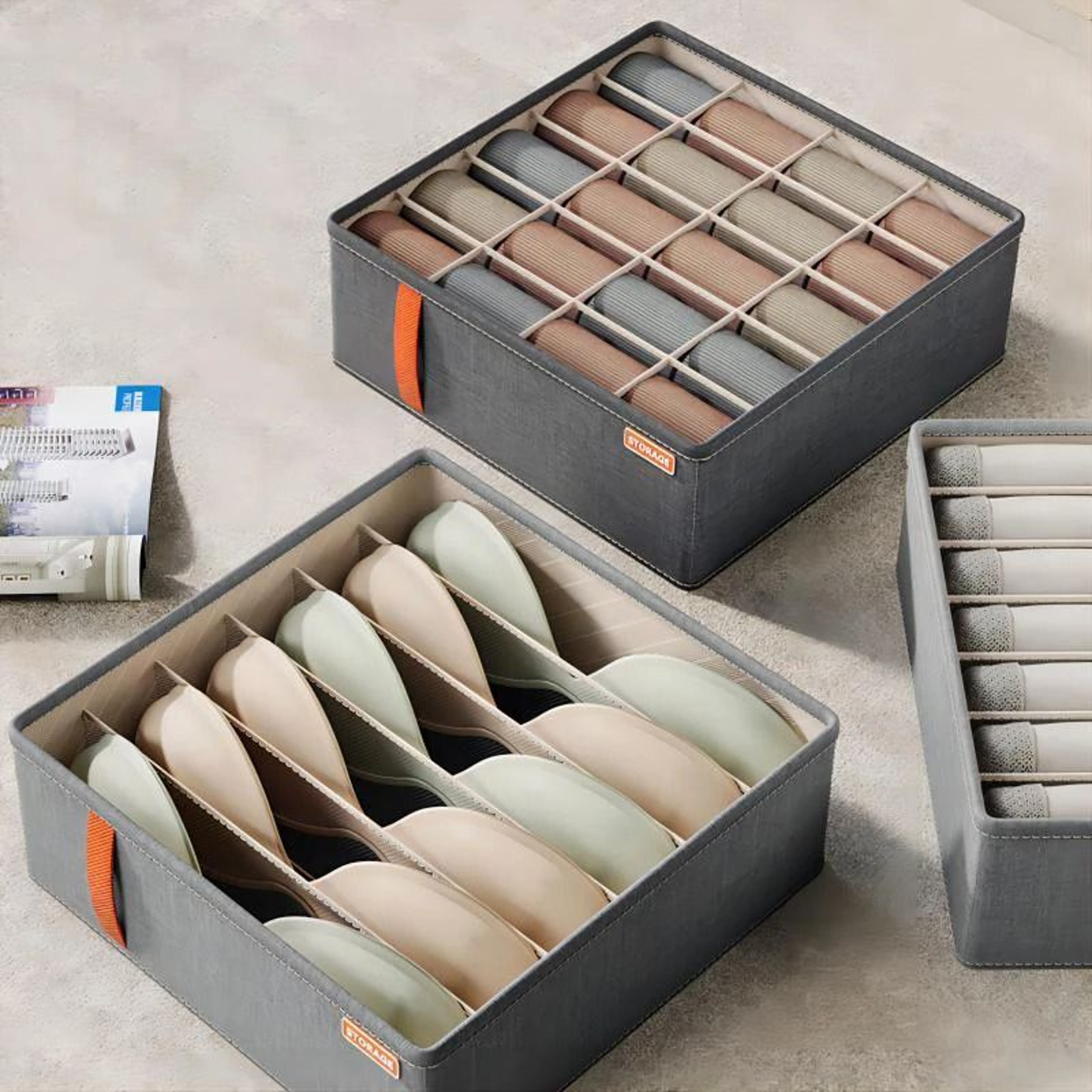 Dark Grey Underwear Storage Box  MultiGrid Drawer  Wardrobe Organizer 3