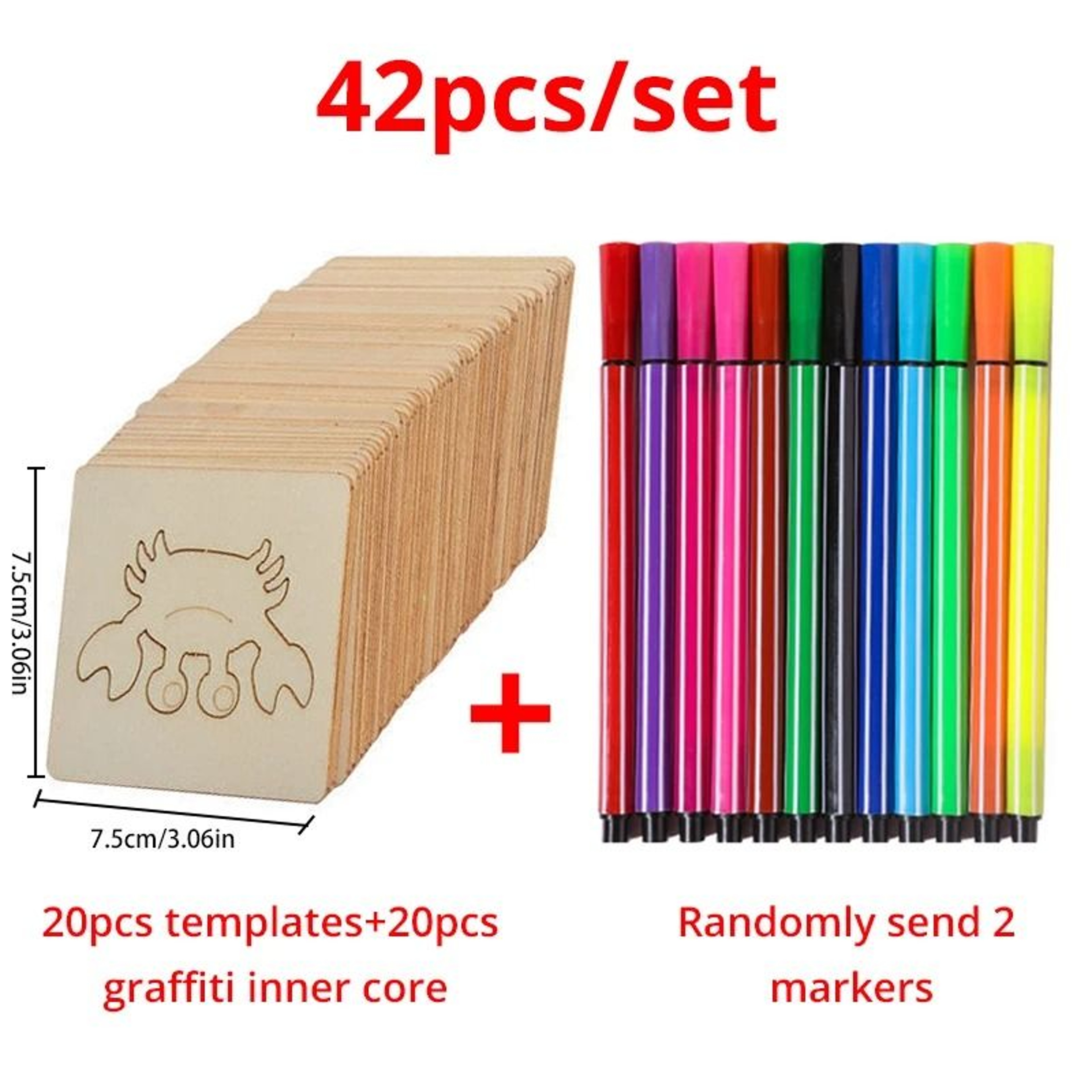 42Piece Wooden DIY Drawing Template Set  Childrens Creative Art Tool Kit 7