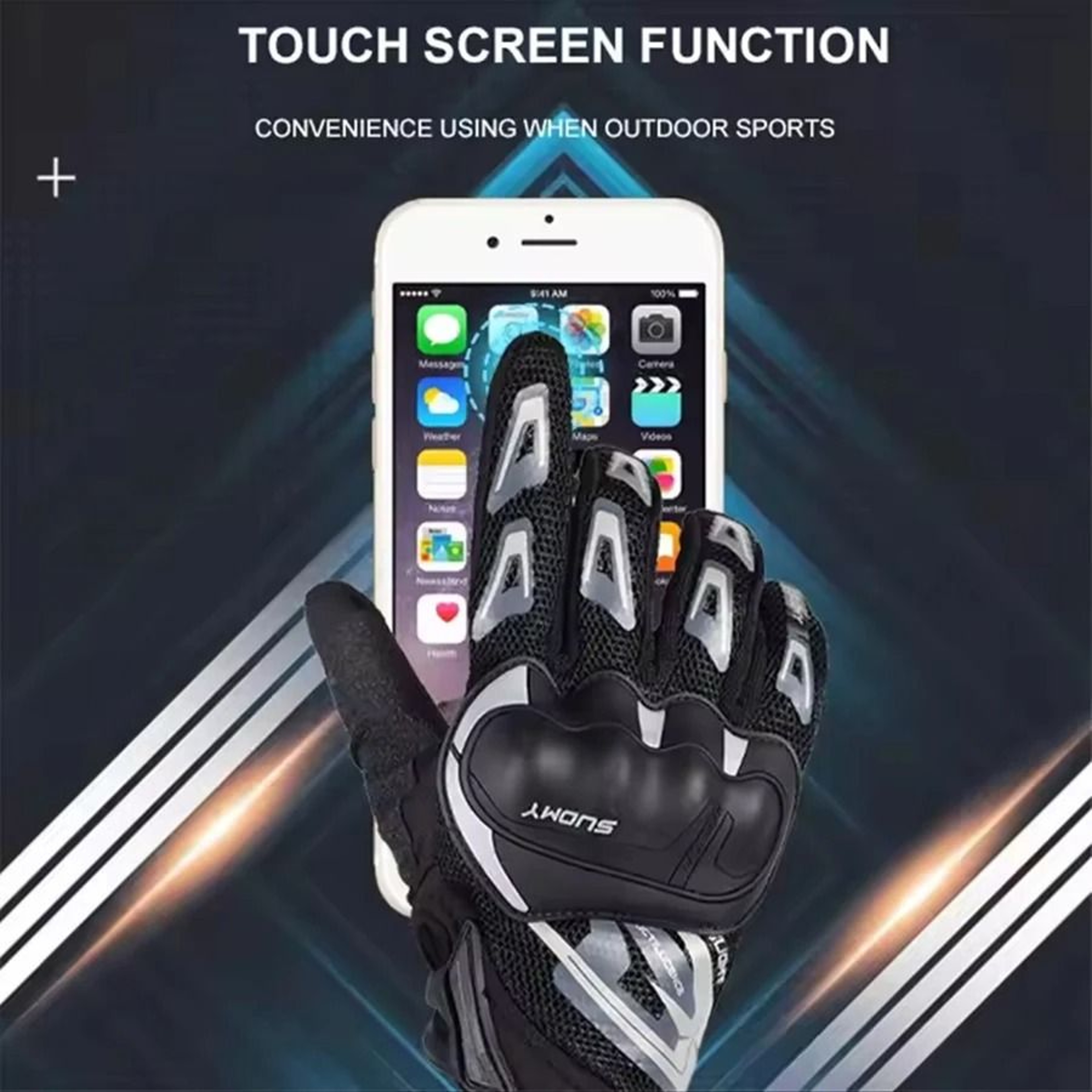 Breathable FullFinger Mesh Touchscreen Motorcycle Gloves 1