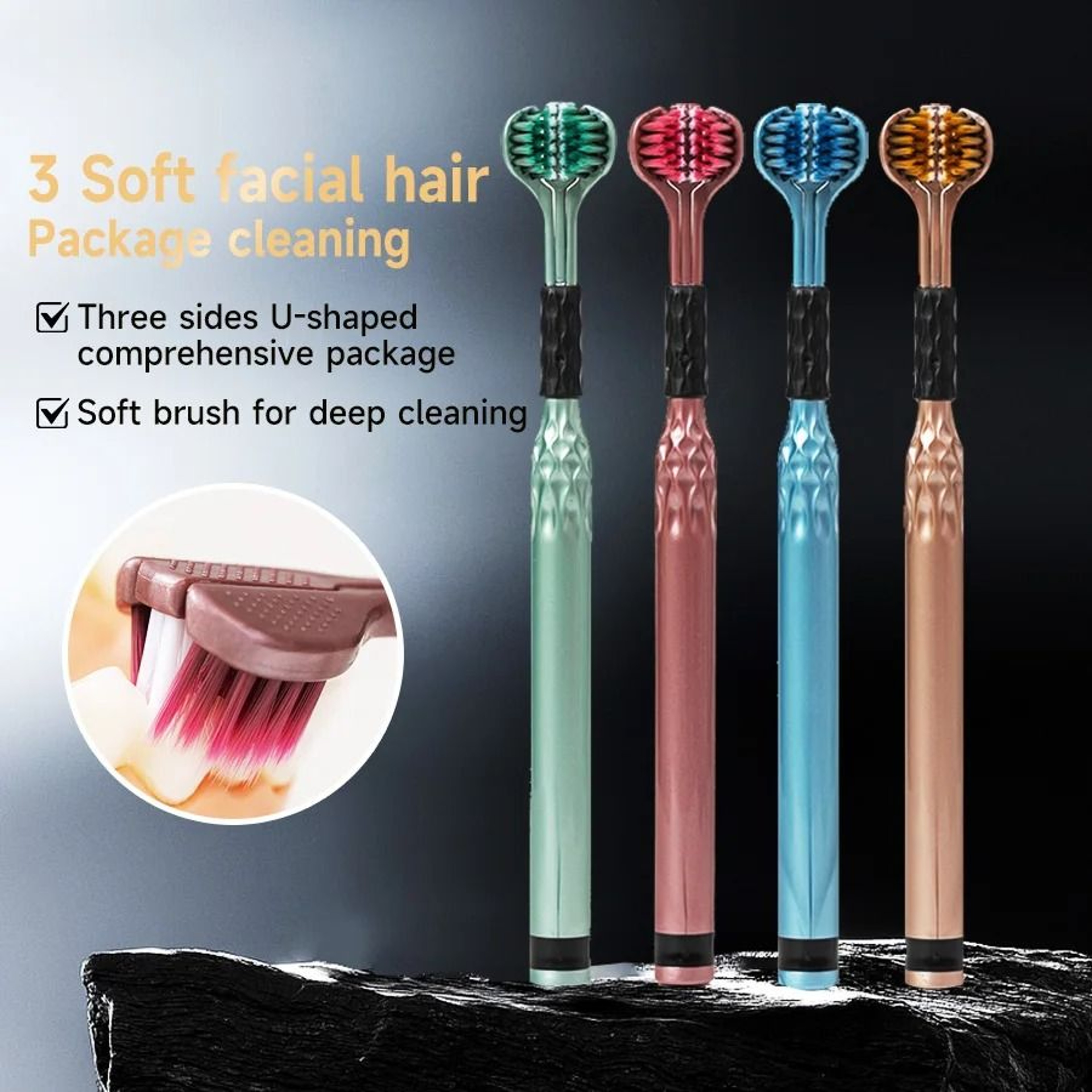 3Sided Comprehensive Deep Cleaning Toothbrush With Raised Tongue Scraper 2Pack 3