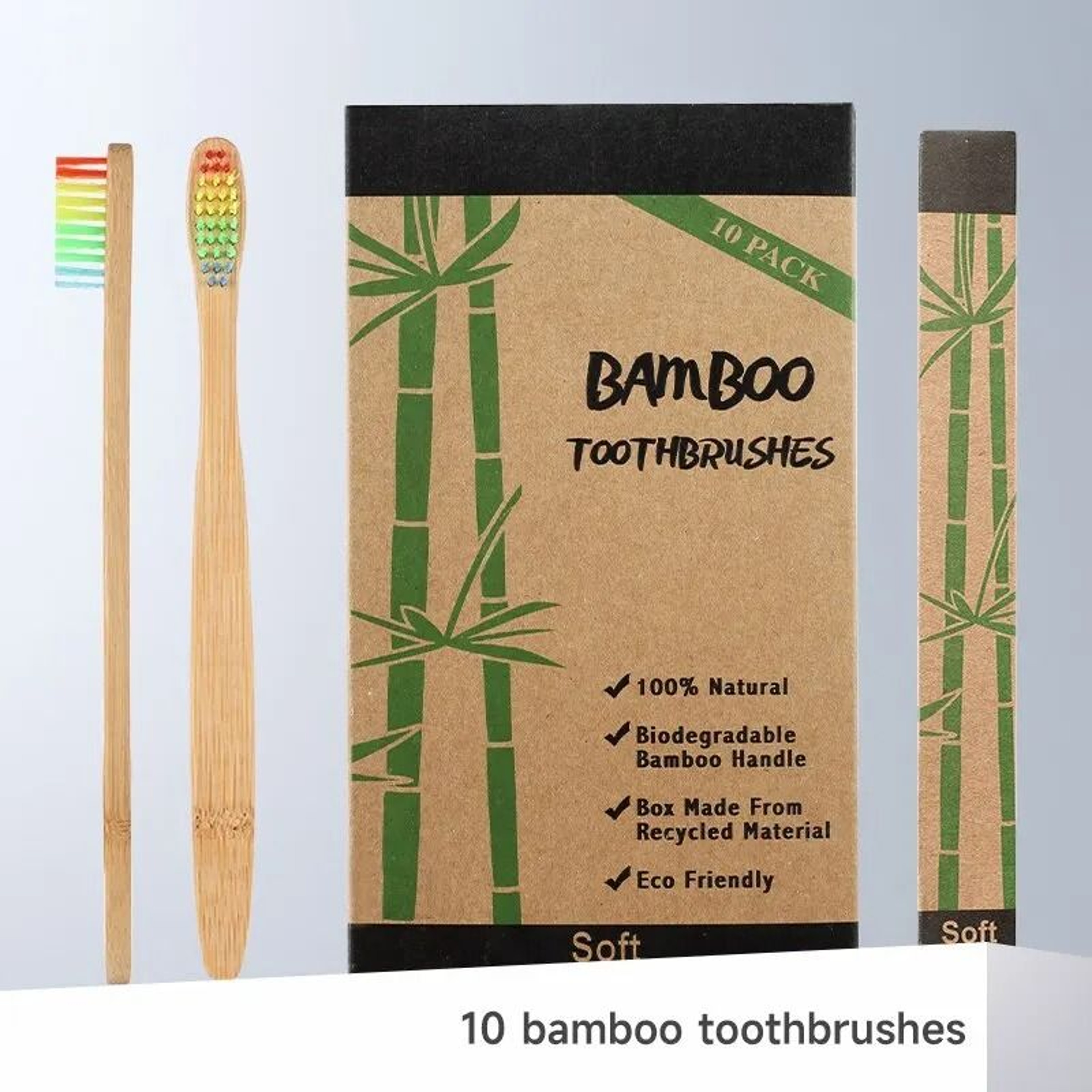 Natural Bamboo EcoFriendly Toothbrush  10Piece Sustainable Family Pack 1