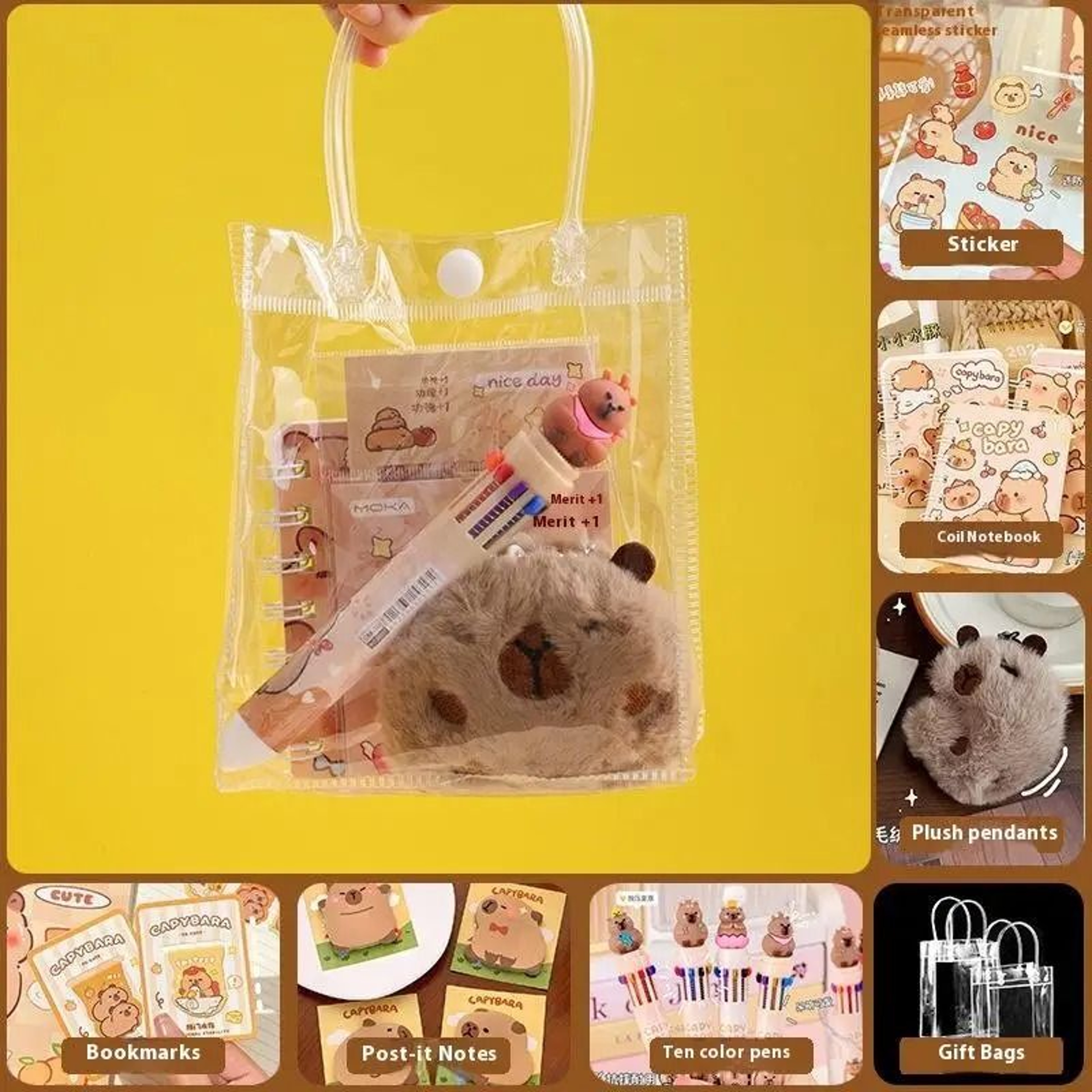 Kawaii Capybara Stationery Gift Set  Handbag Edition With Plush Pendants  Notebook 6