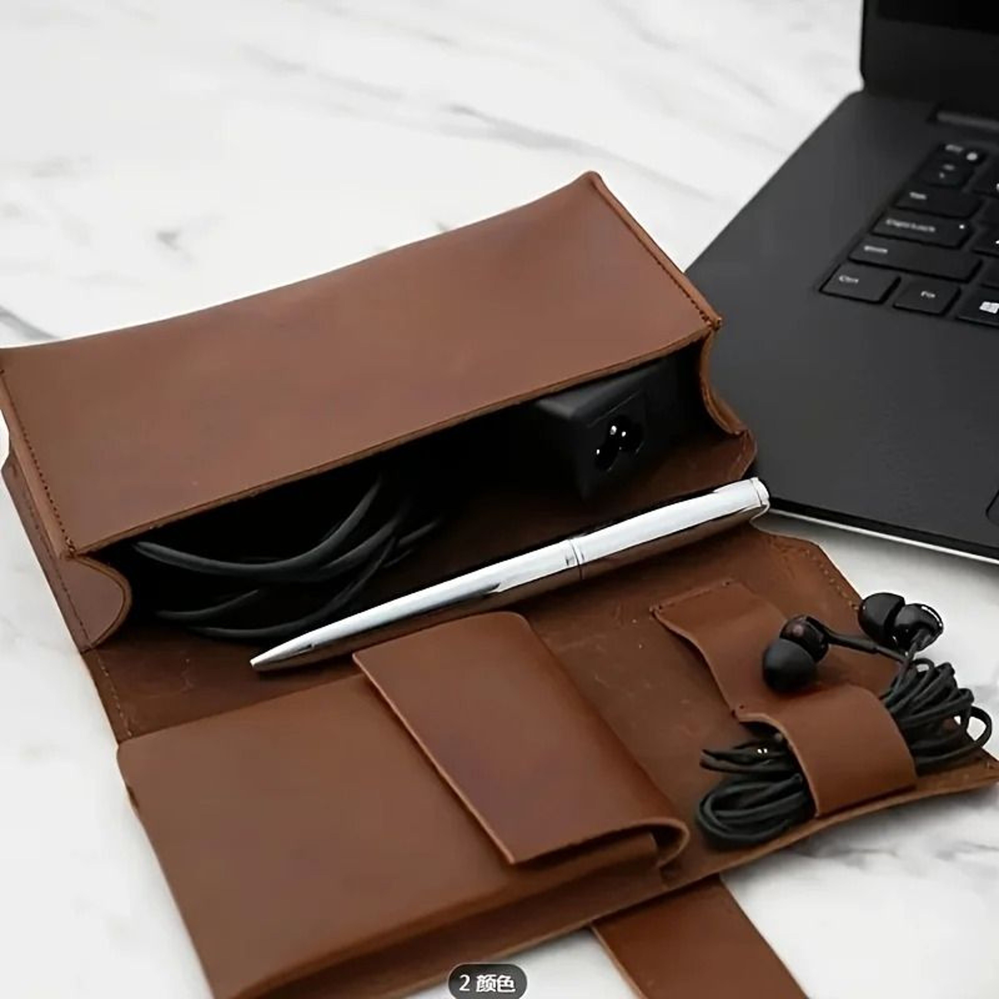 Premium PU Leather MultiCompartment Organizer  Portable Tech  School Accessories Case 1
