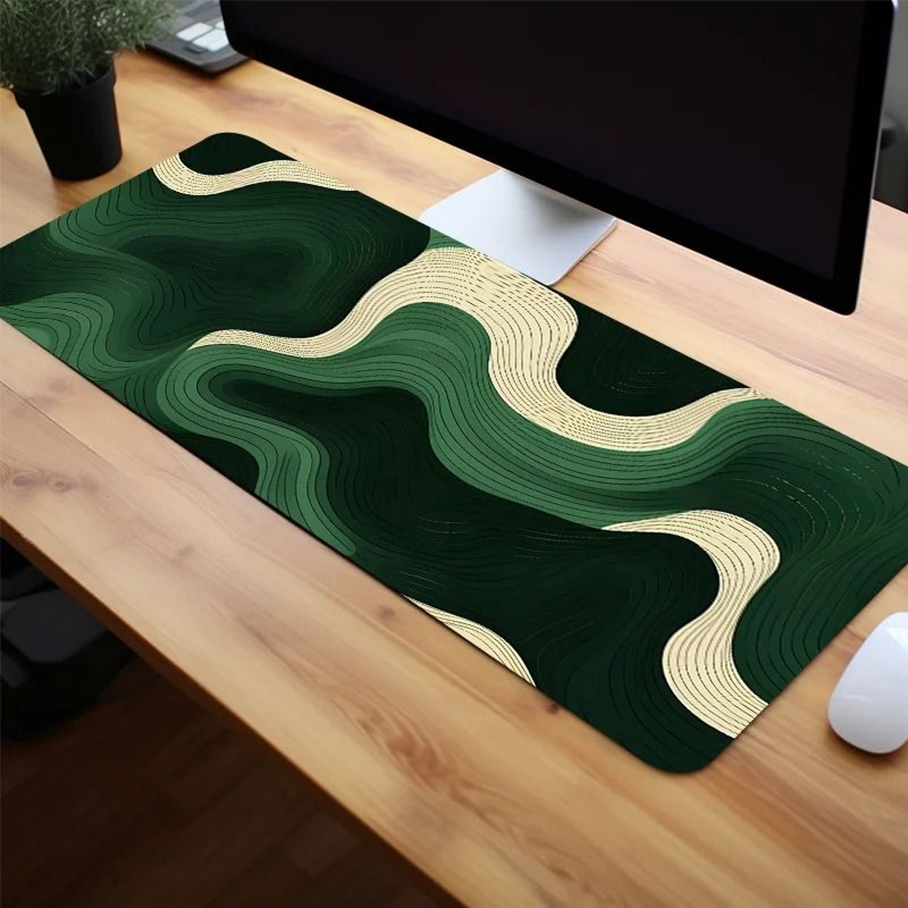 Green And Beige Abstract Mouse Pad  Large AntiSlip Desk Mat  Office Decor 2