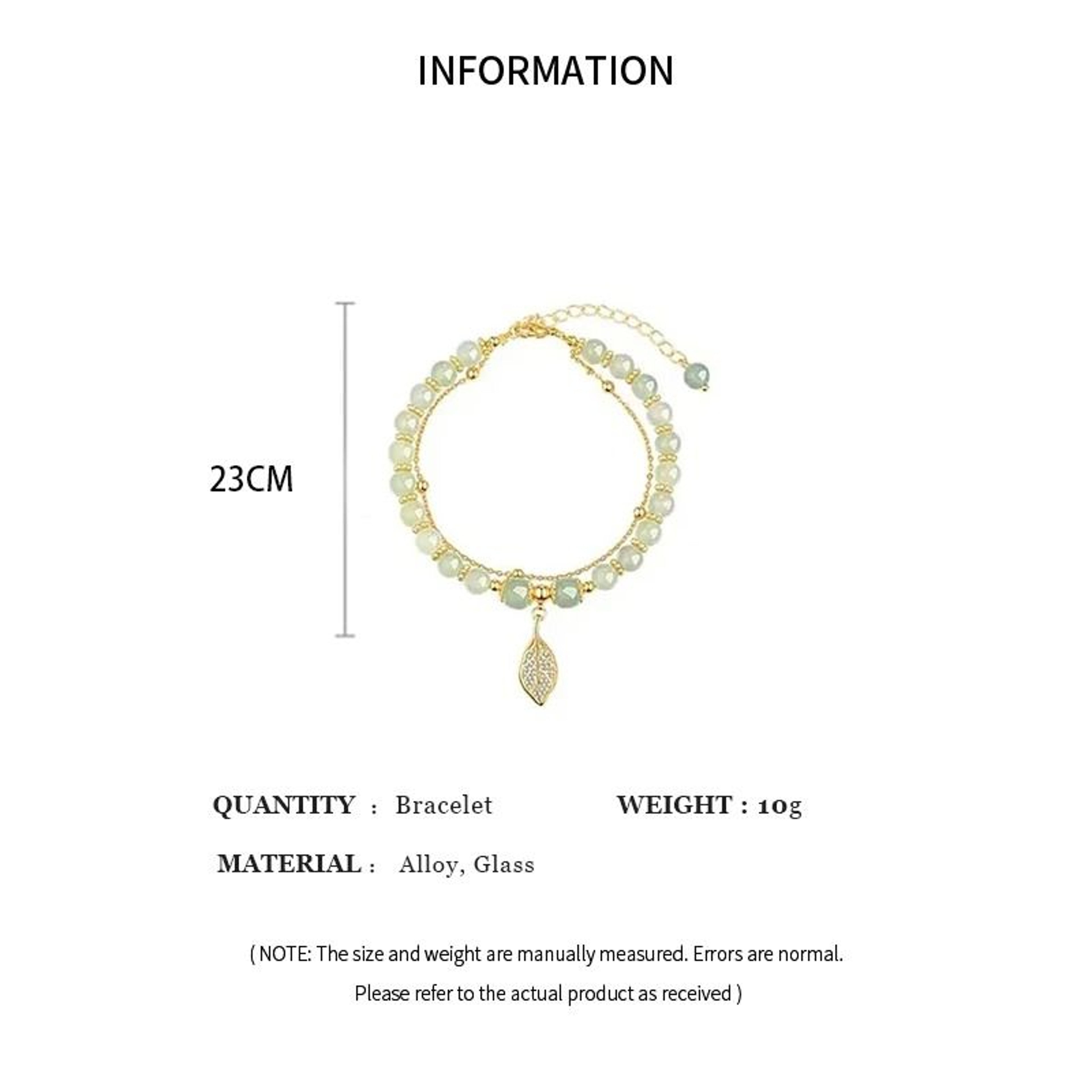 Exquisite Chinese Style Green Jade Bracelet  Gold Leaf Double Chain Wrist Bangle 5