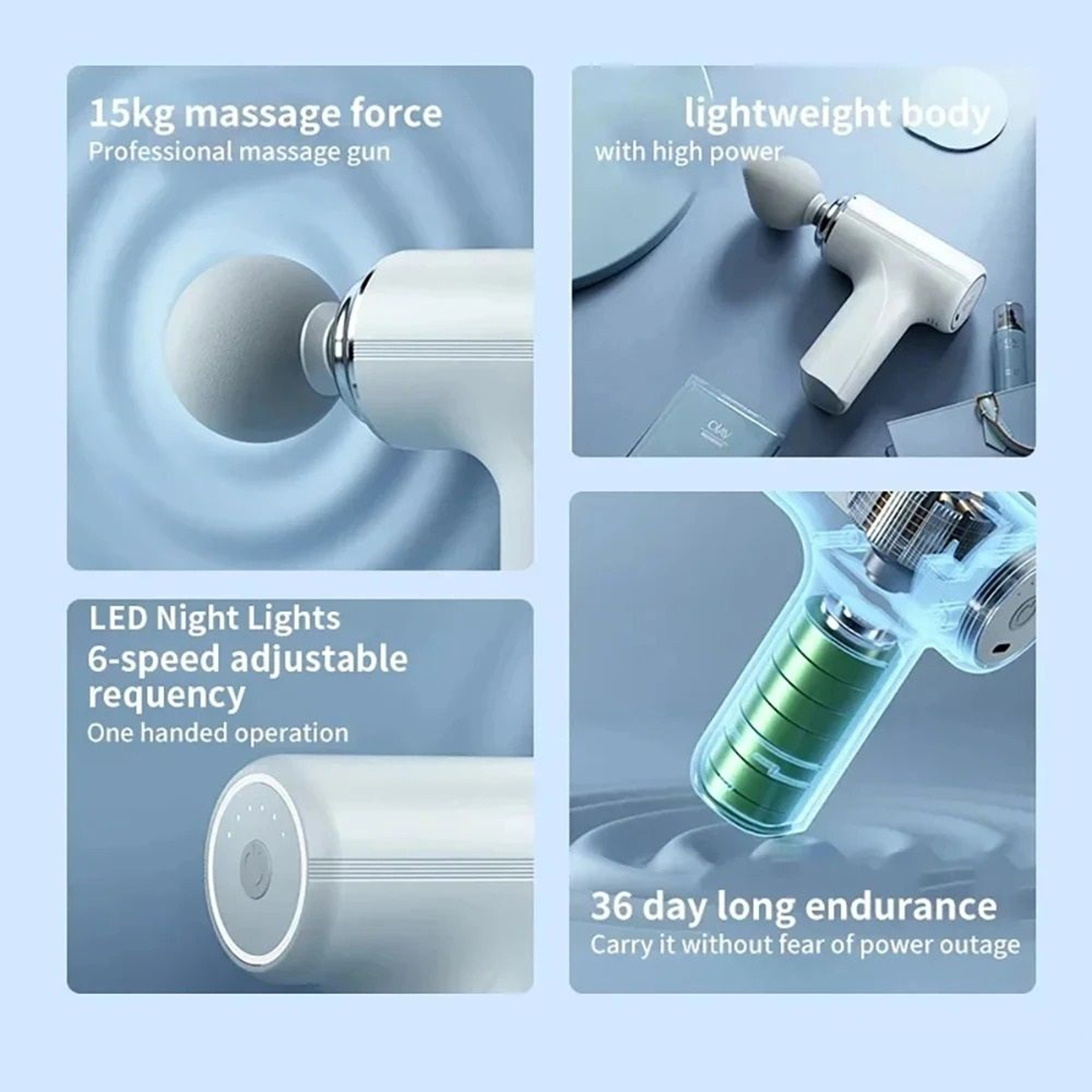 Portable Deep Tissue Electric Massage Gun  4 Interchangeable Heads  LED Light 1