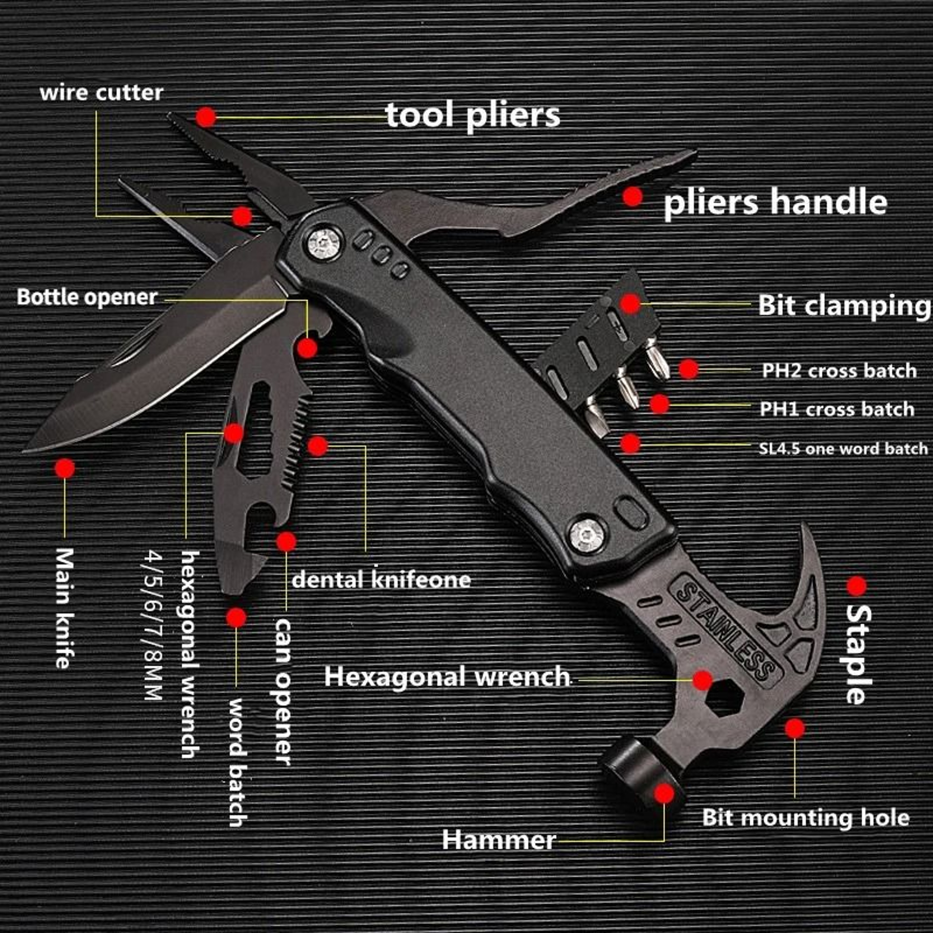 Outdoor Multifunctional MultiTool  Folding Safety Hammer  Vehicle Escape Tool 4