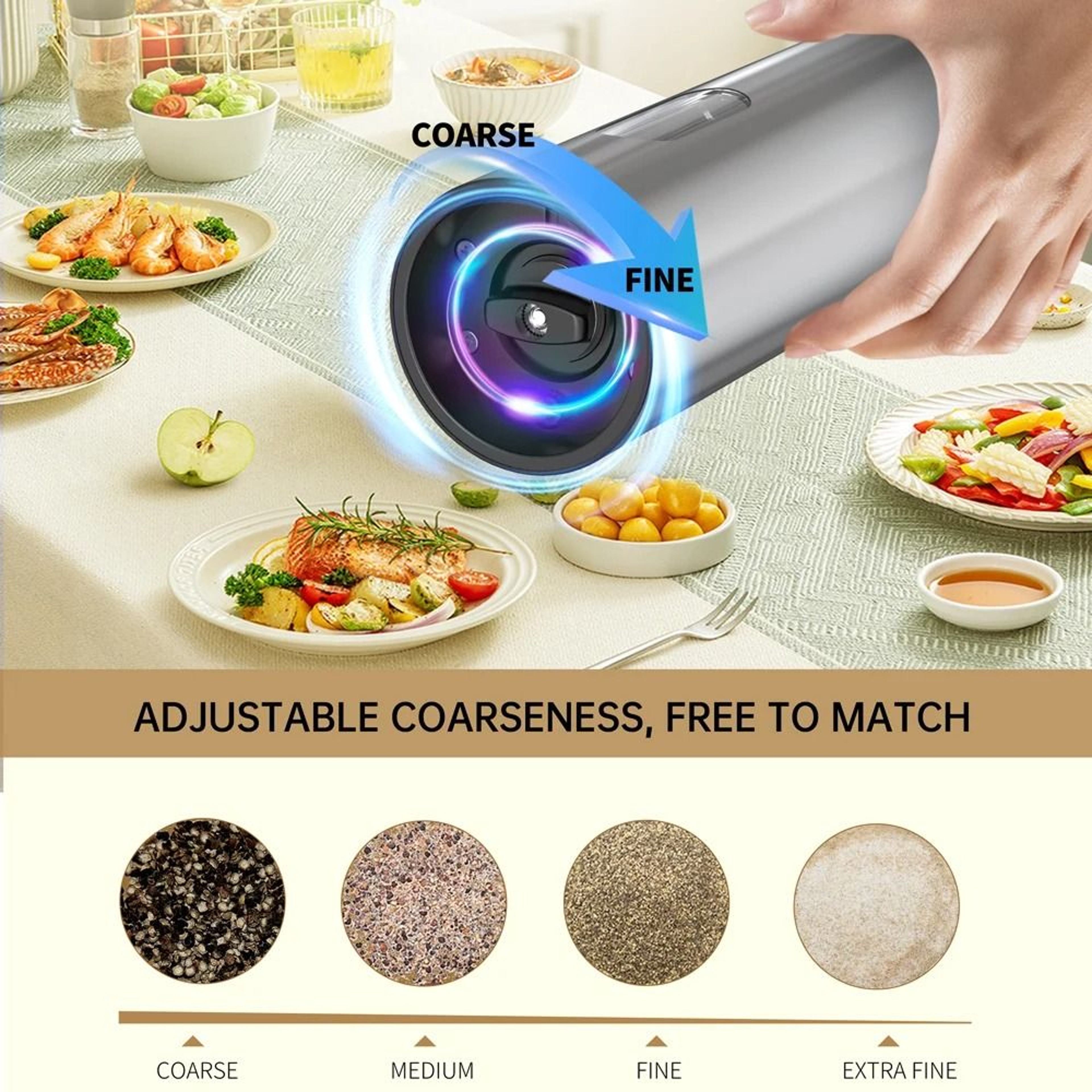 Stainless Steel Electric Pepper Grinder  USB Rechargeable Automatic Mill Set 5