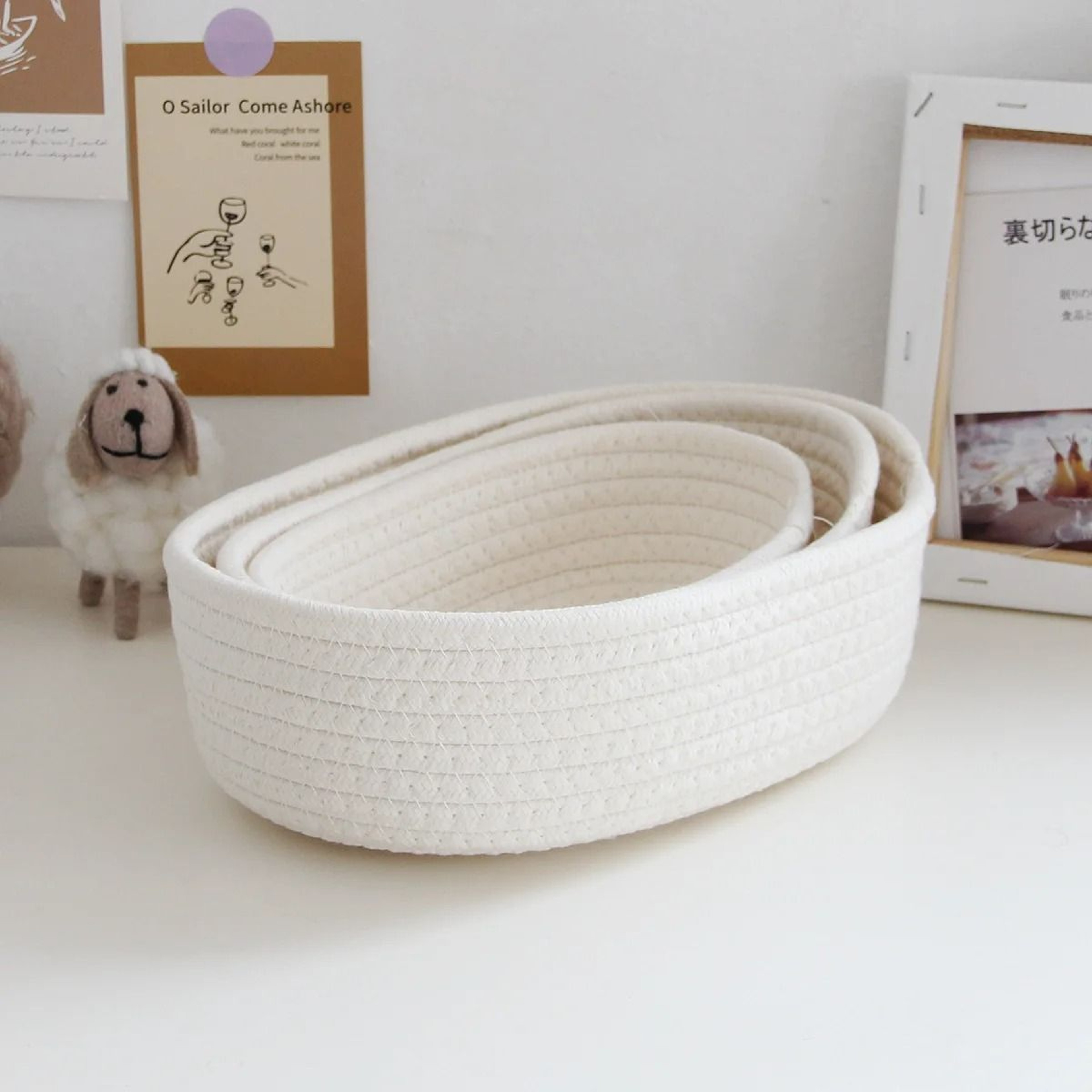 Woven Cotton Rope Storage Baskets  Multifunctional Desktop Organizer 5