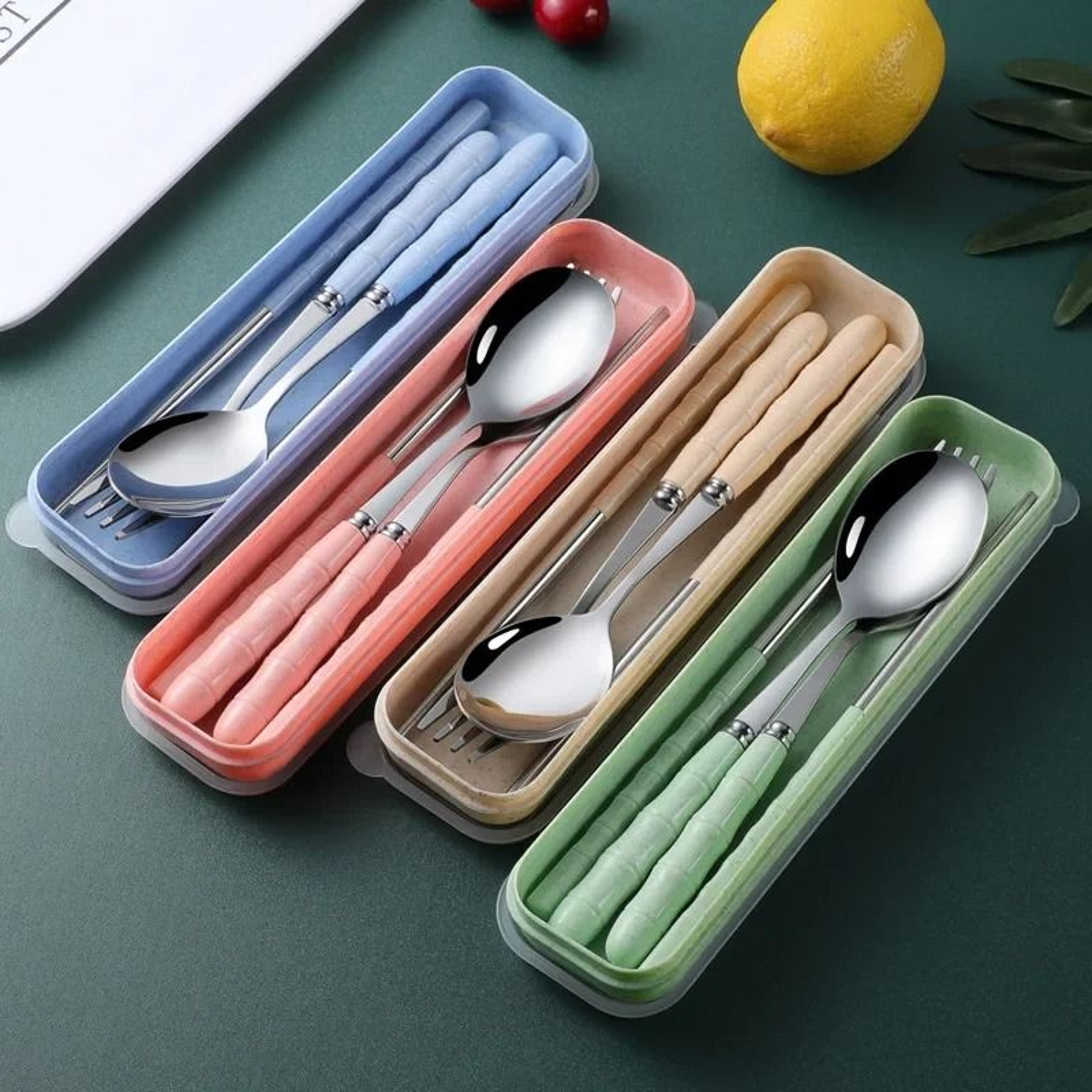 Wheat Straw Portable Cutlery Set  EcoFriendly Reusable Travel Tableware 0