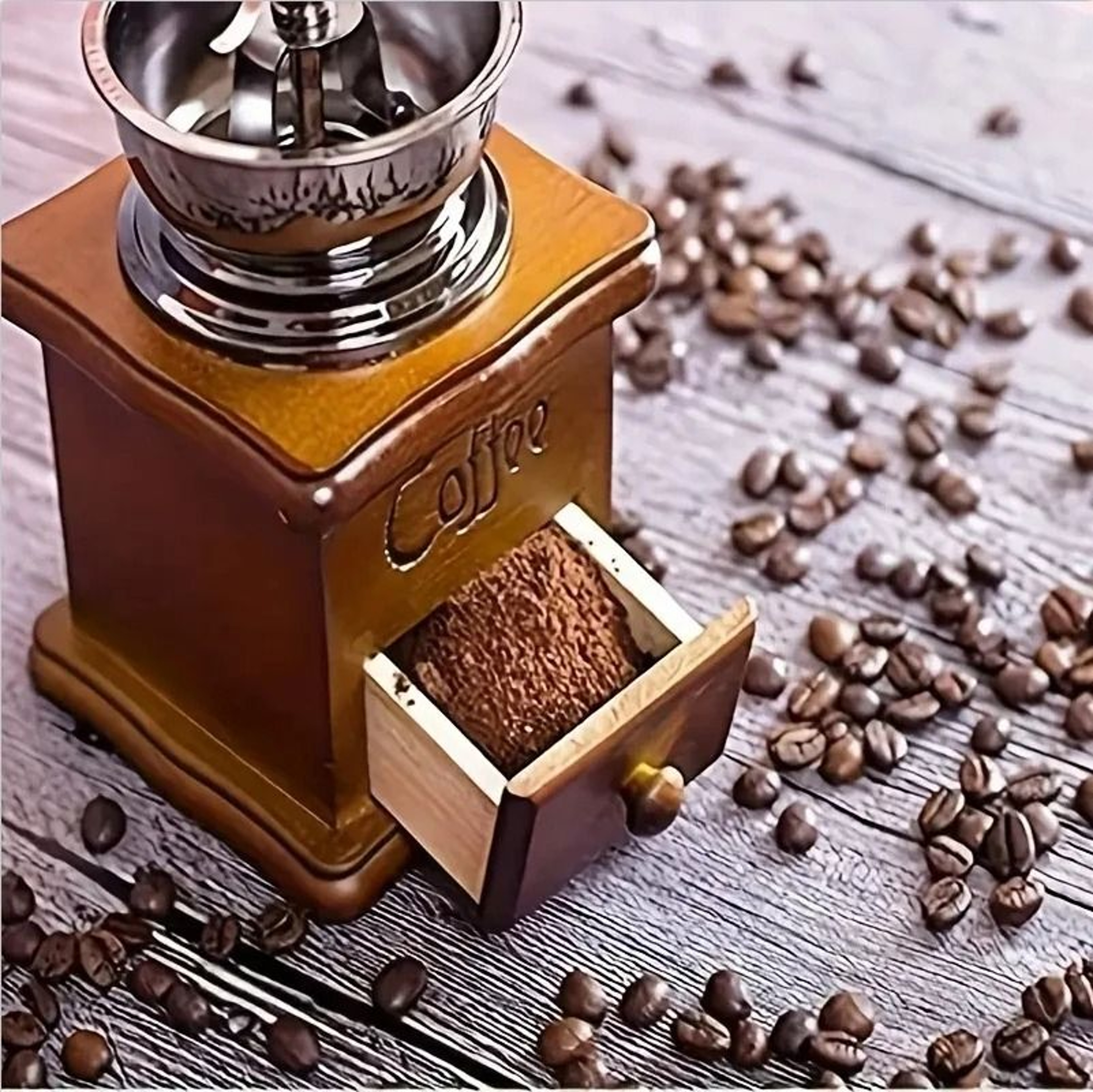 Vintage Manual Coffee Grinder  Classic Wooden Burr Mill With Hand Crank 4