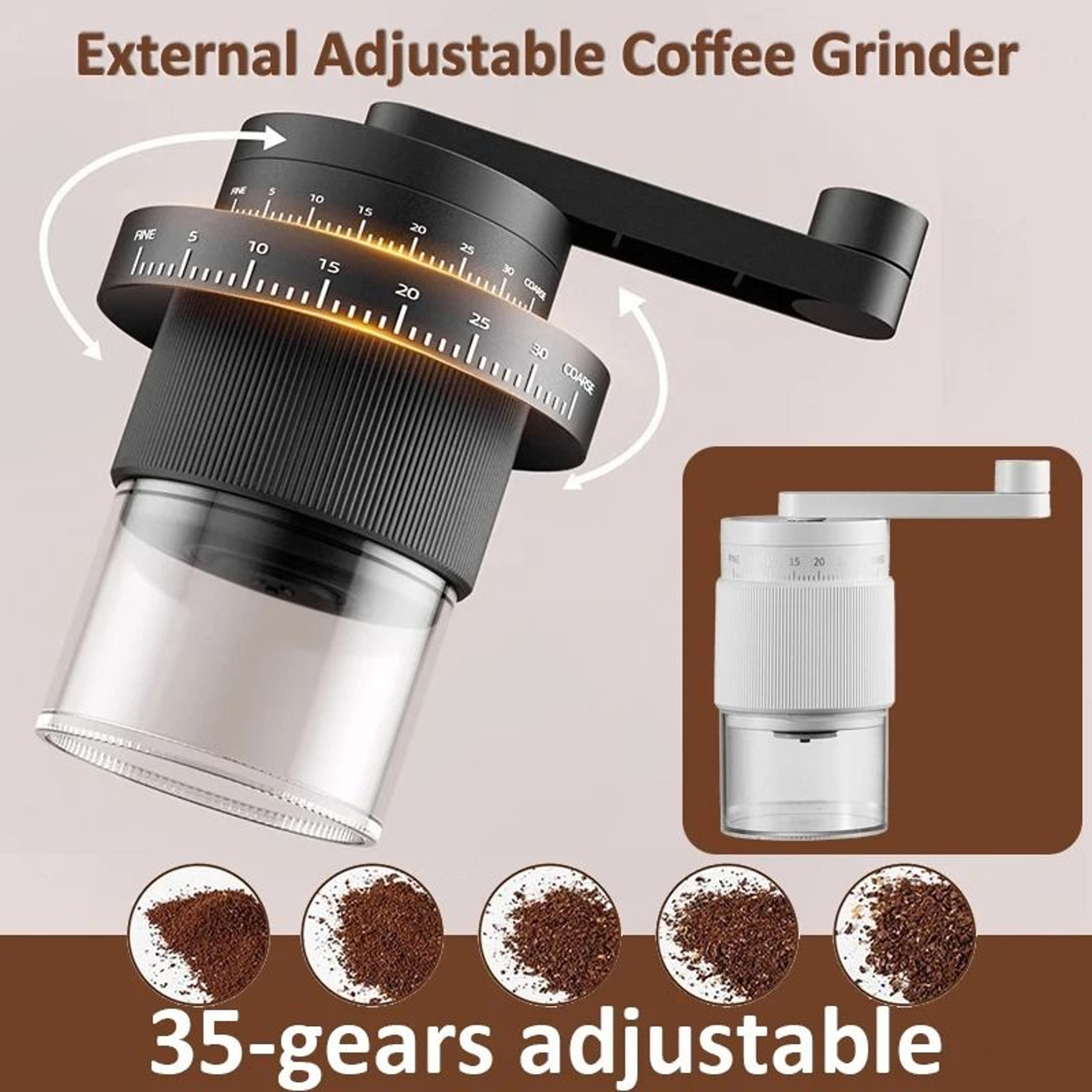 35Gear Manual Coffee Grinder  External Adjustable Ceramic Burr Machine 0