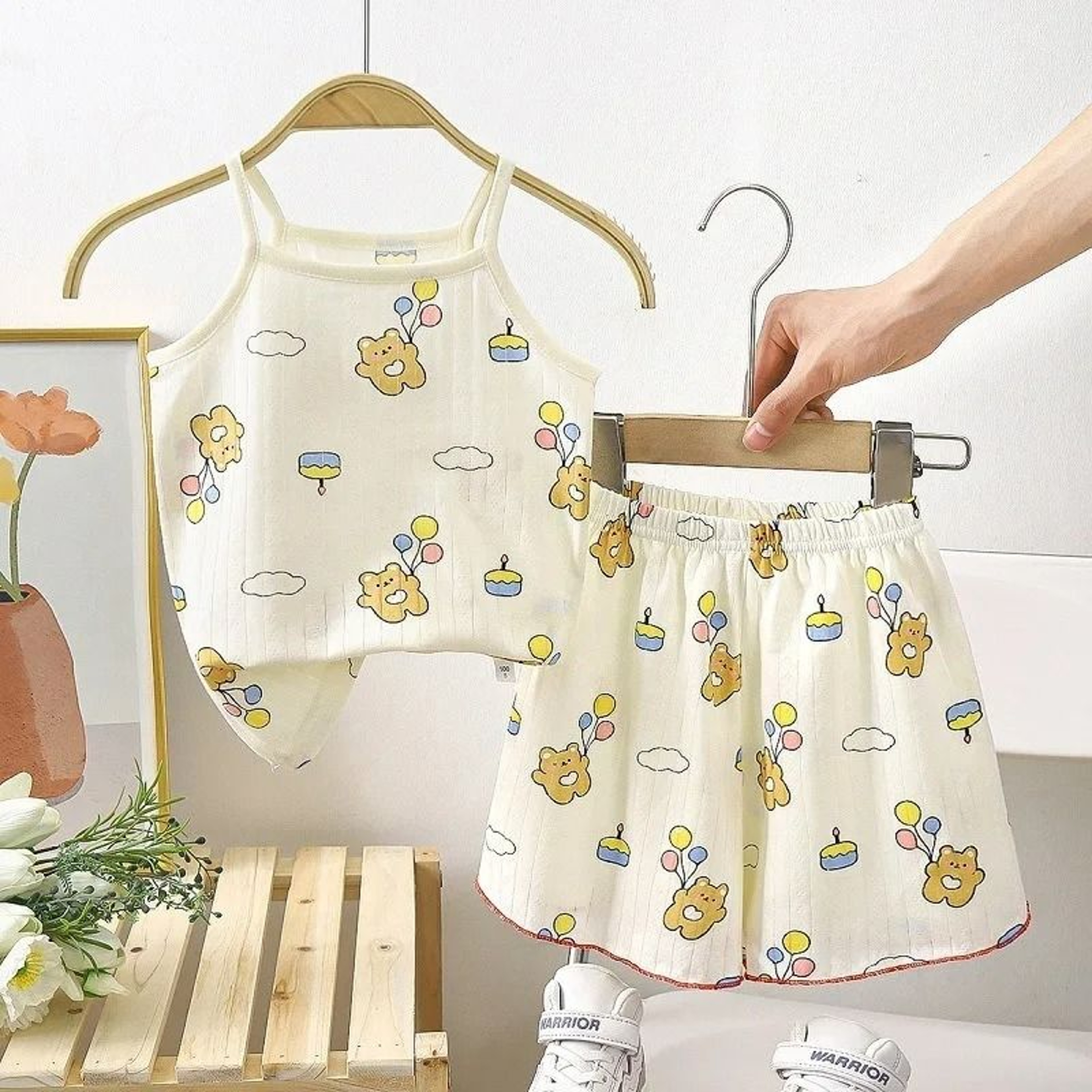 Summer Girls Cotton Suspender Set  Cute Sleeveless Pajamas  Shorts 2Piece Set 3