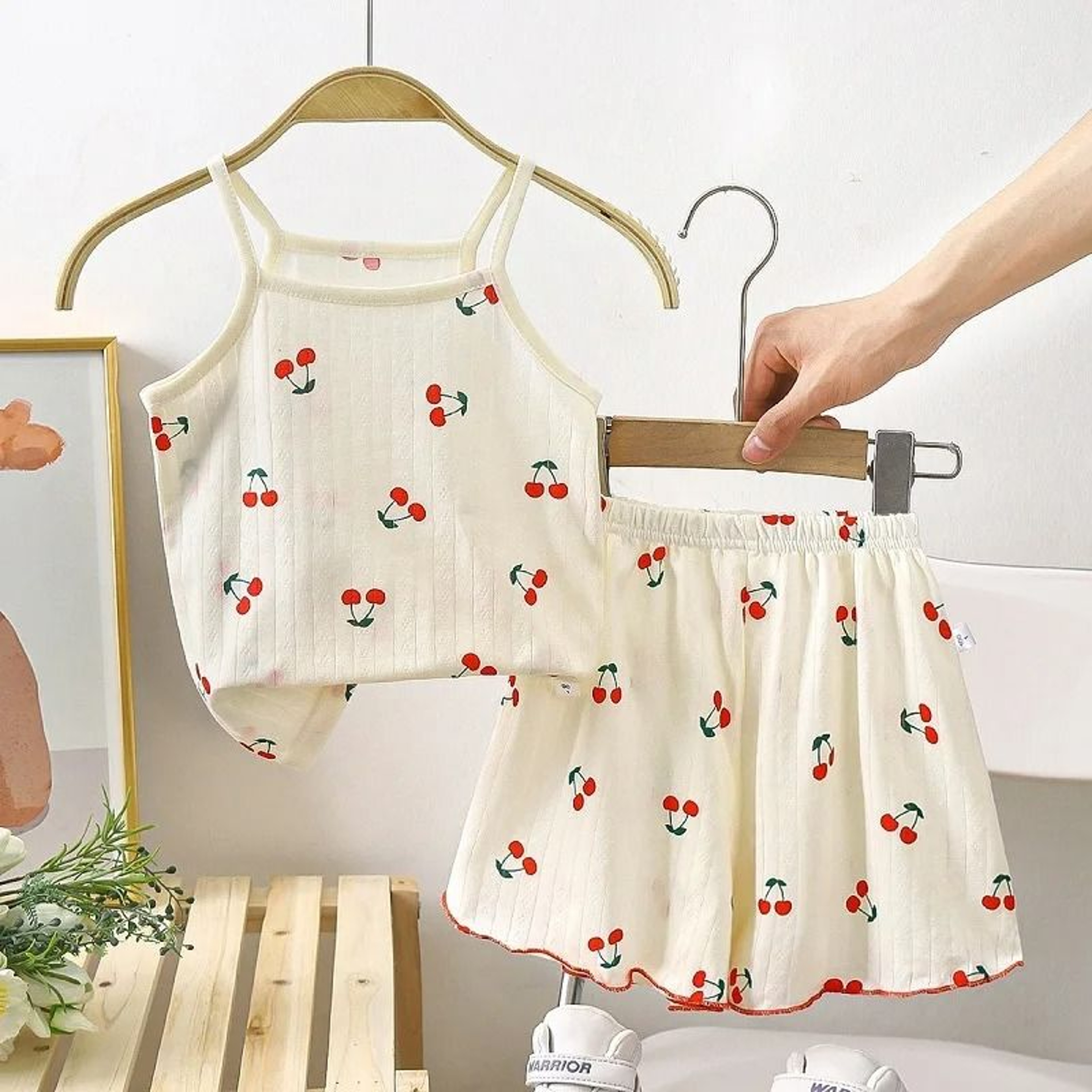 Summer Girls Cotton Suspender Set  Cute Sleeveless Pajamas  Shorts 2Piece Set 7