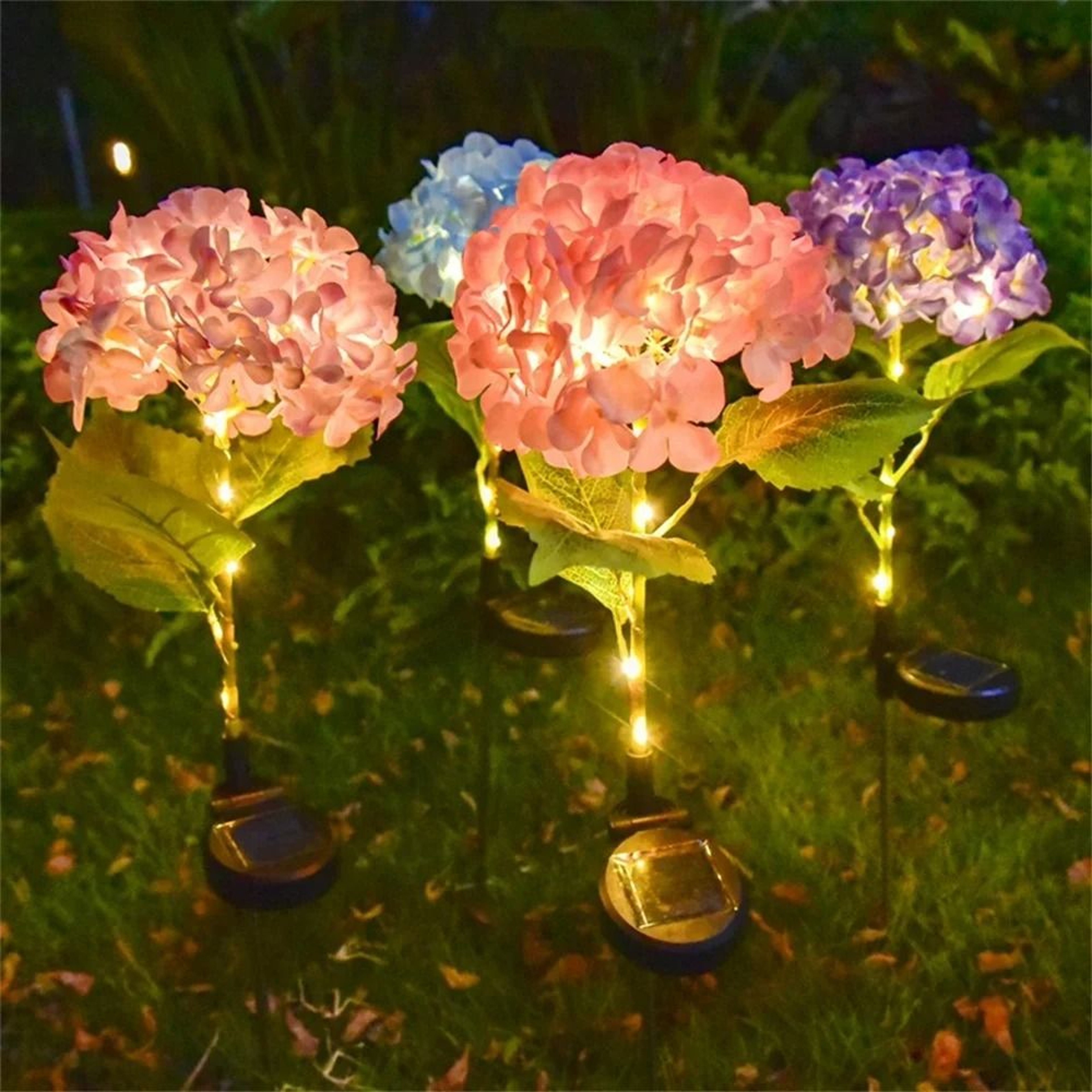 Solar Hydrangea Garden Light  Waterproof LED Floral Stake Lamp 1