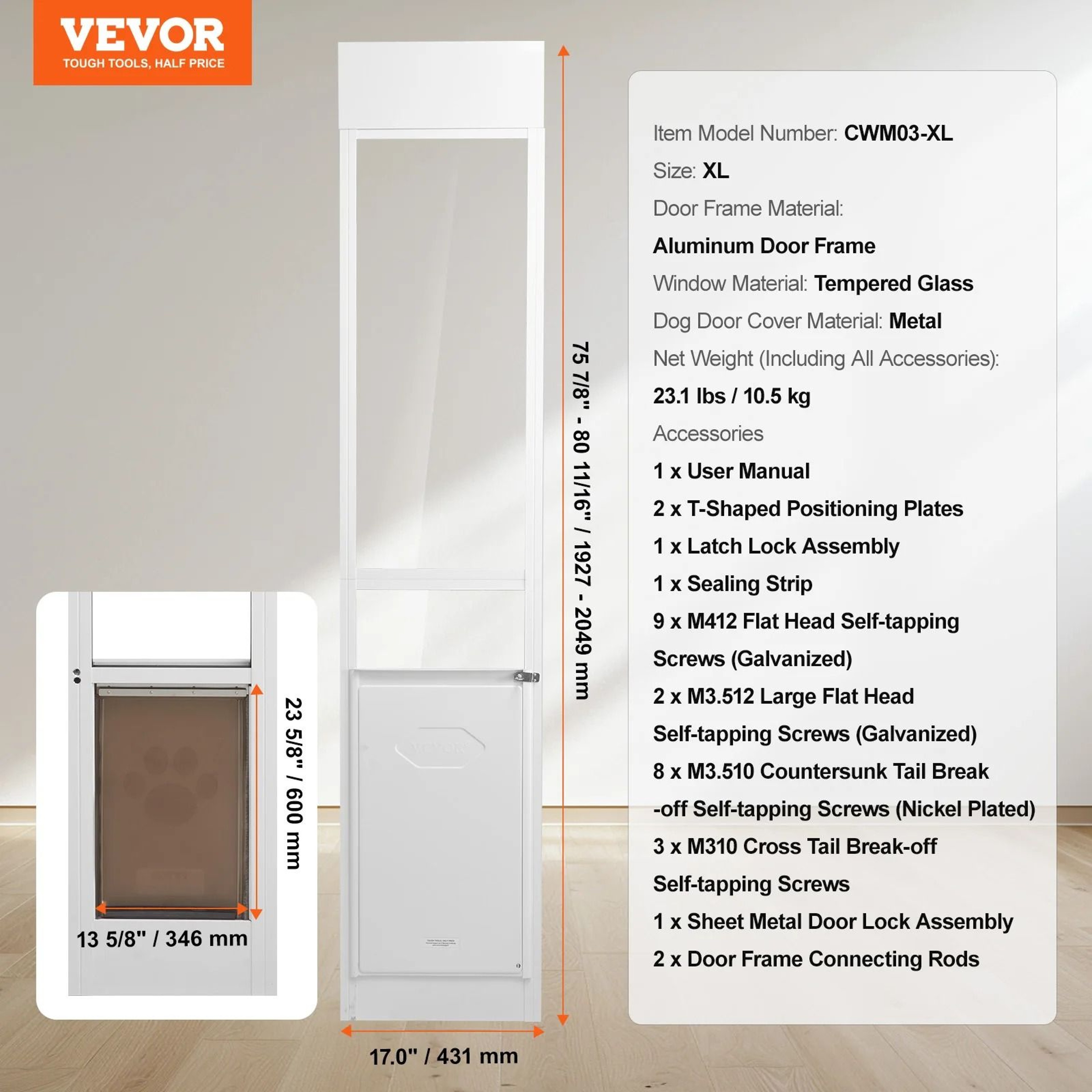 Adjustable Sliding Glass Pet Door  Aluminum Frame  Tempered Glass 8