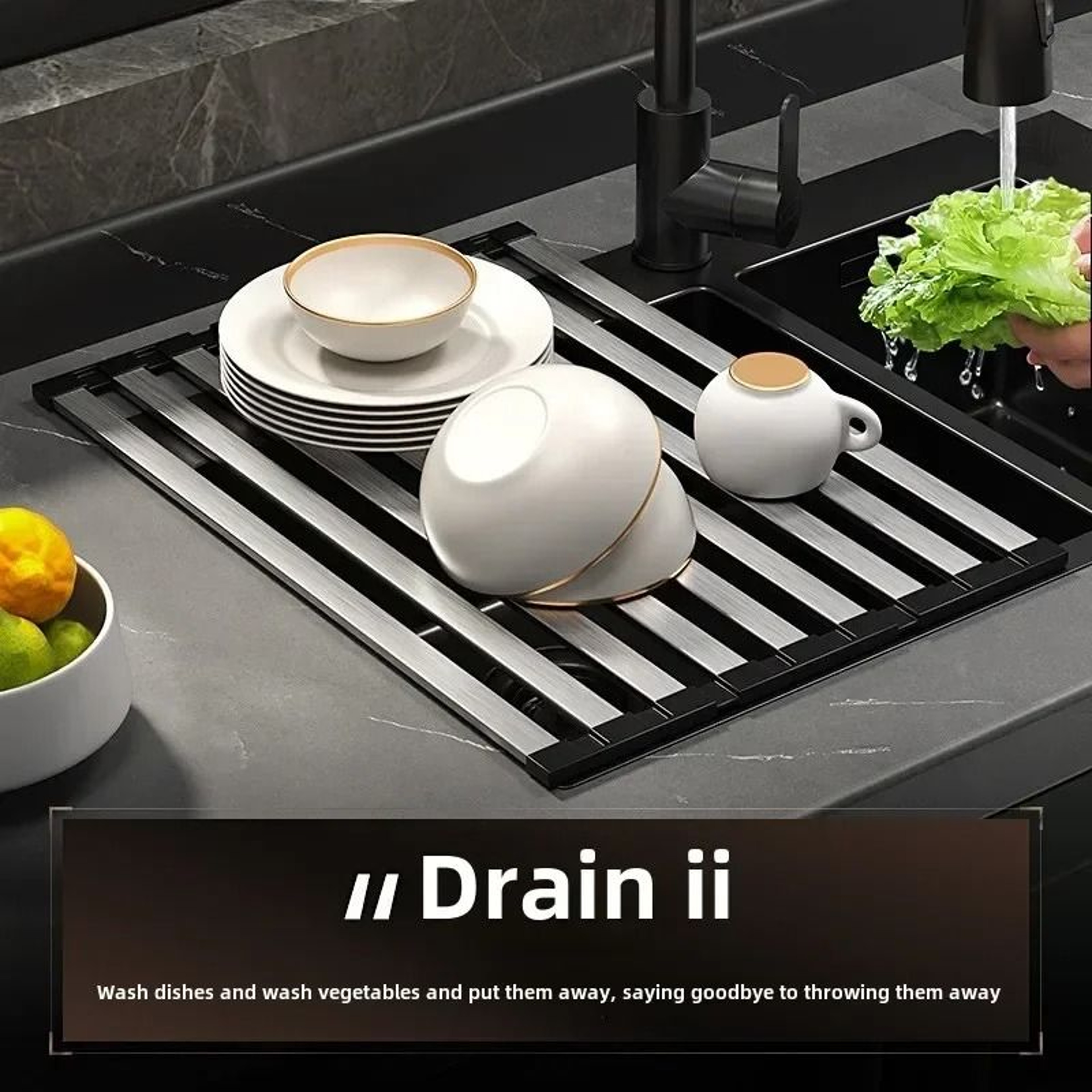 304 Stainless Steel Kitchen Sink Drain Rack  Retractable Dish Storage Basket 3