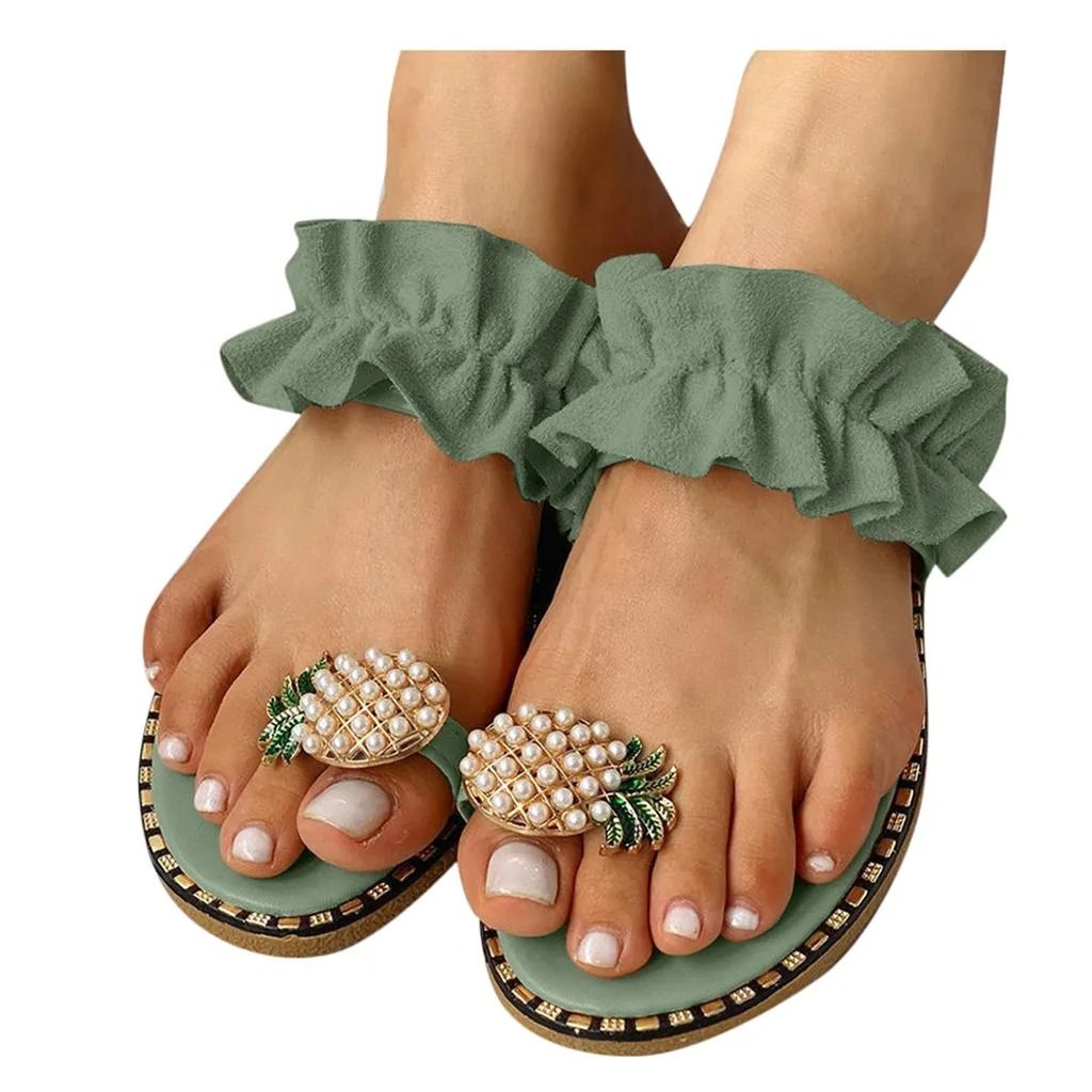 Bohemian Pineapple Pearl Flat Sandals  Summer Beach Slipper 1
