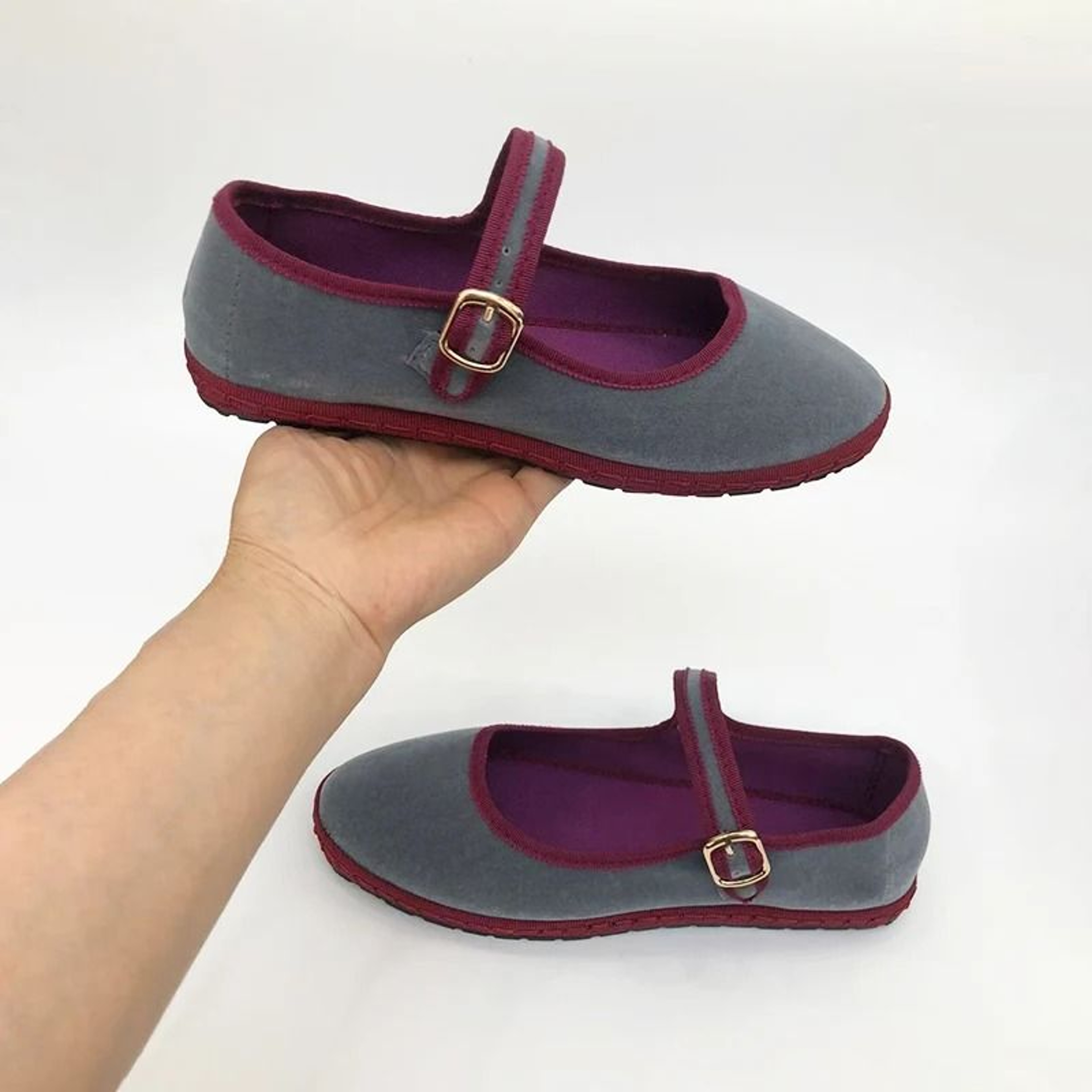 Vintage HandStitched Velvet Mary Jane Flats 5