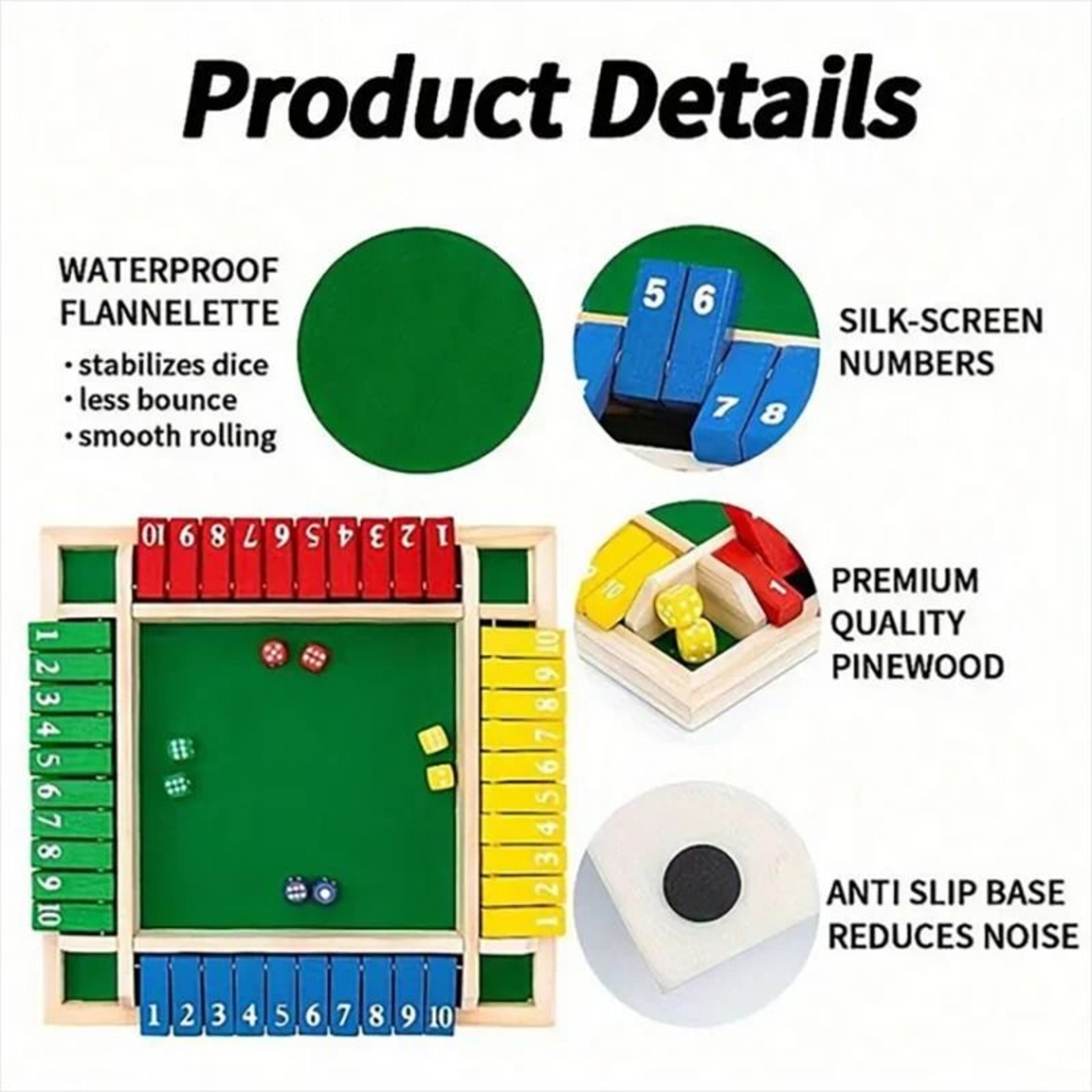 Classic 4Sided Wooden ShuttheBox Board Game 2