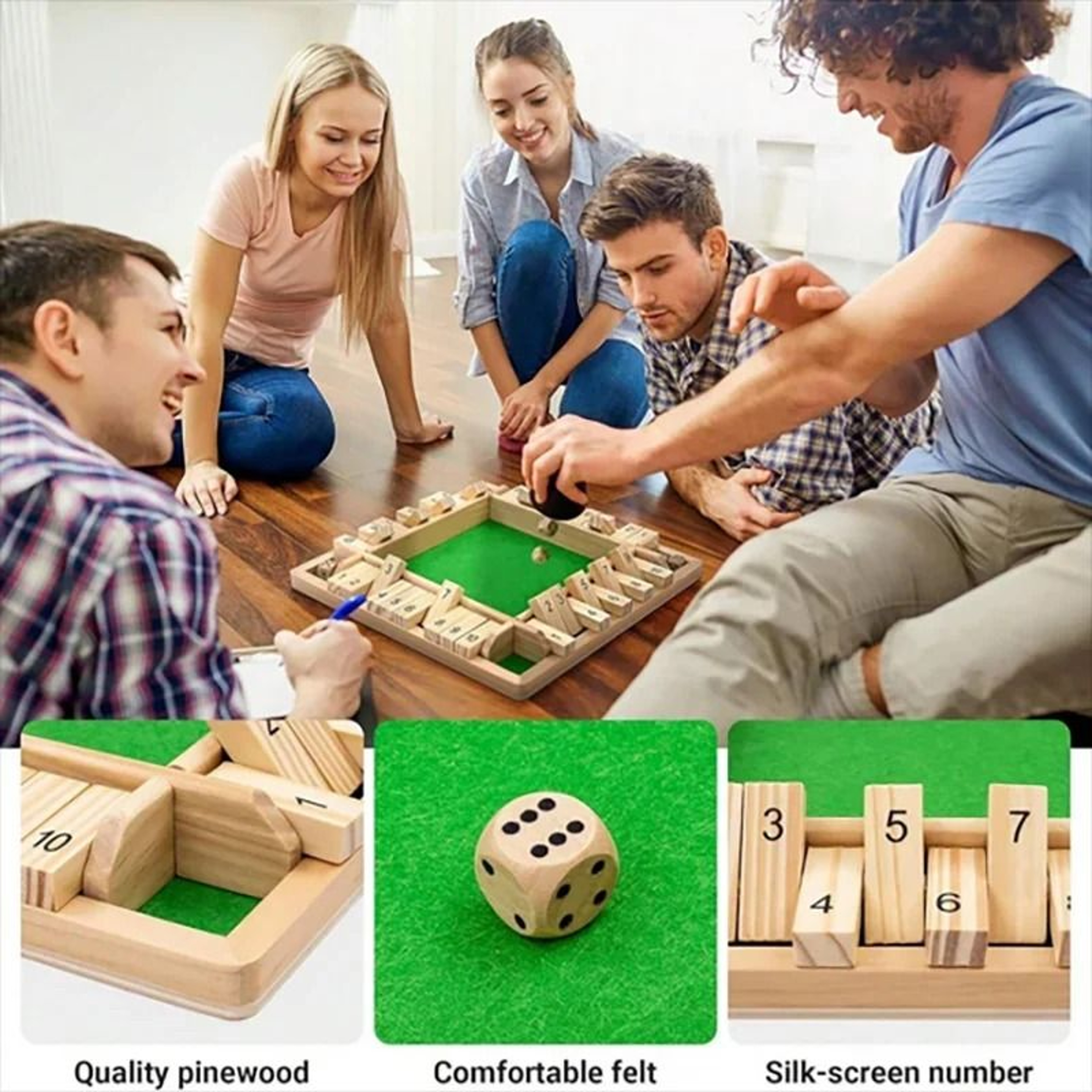 Classic 4Sided Wooden ShuttheBox Board Game 3