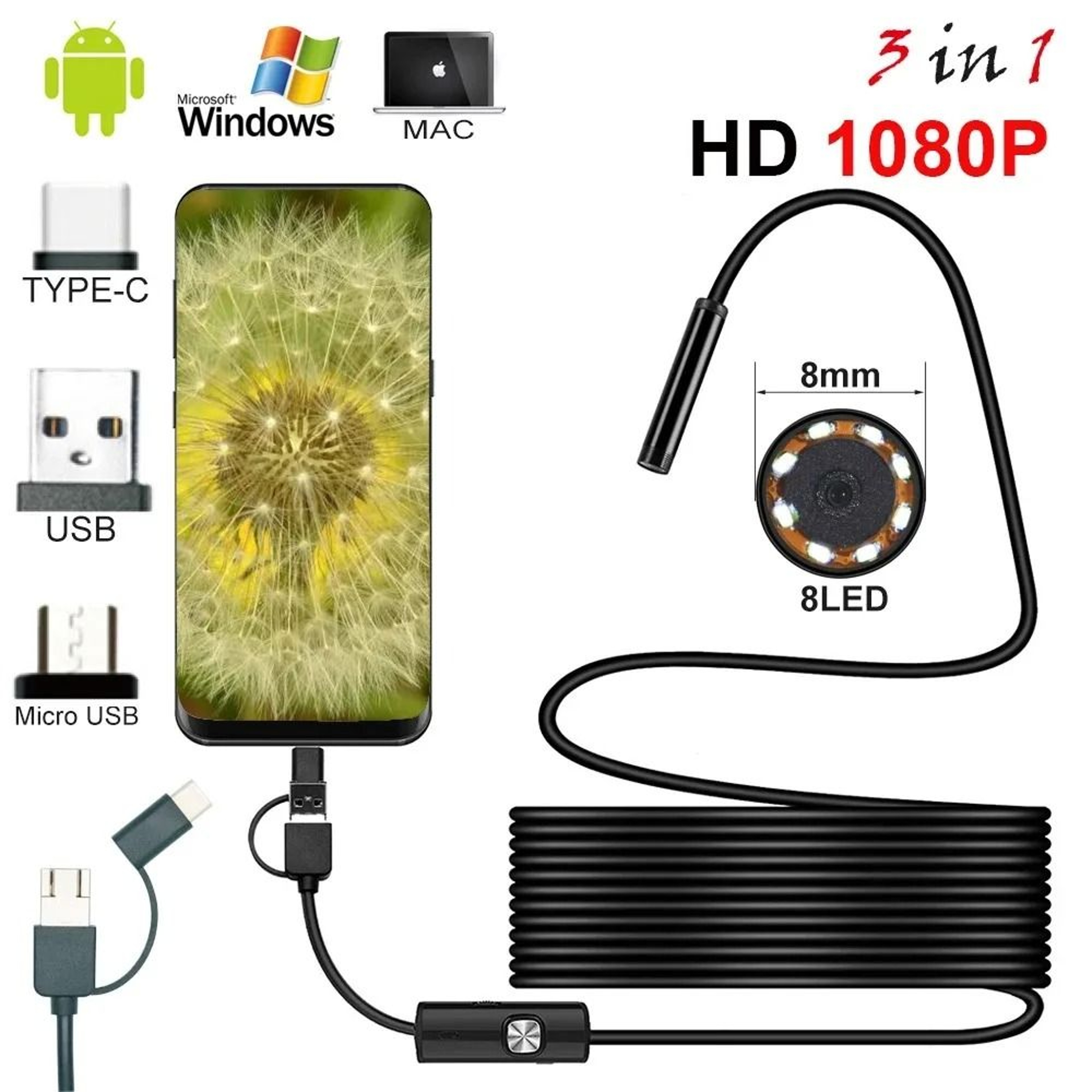 8mm 1080P HD Industrial Endoscope 0