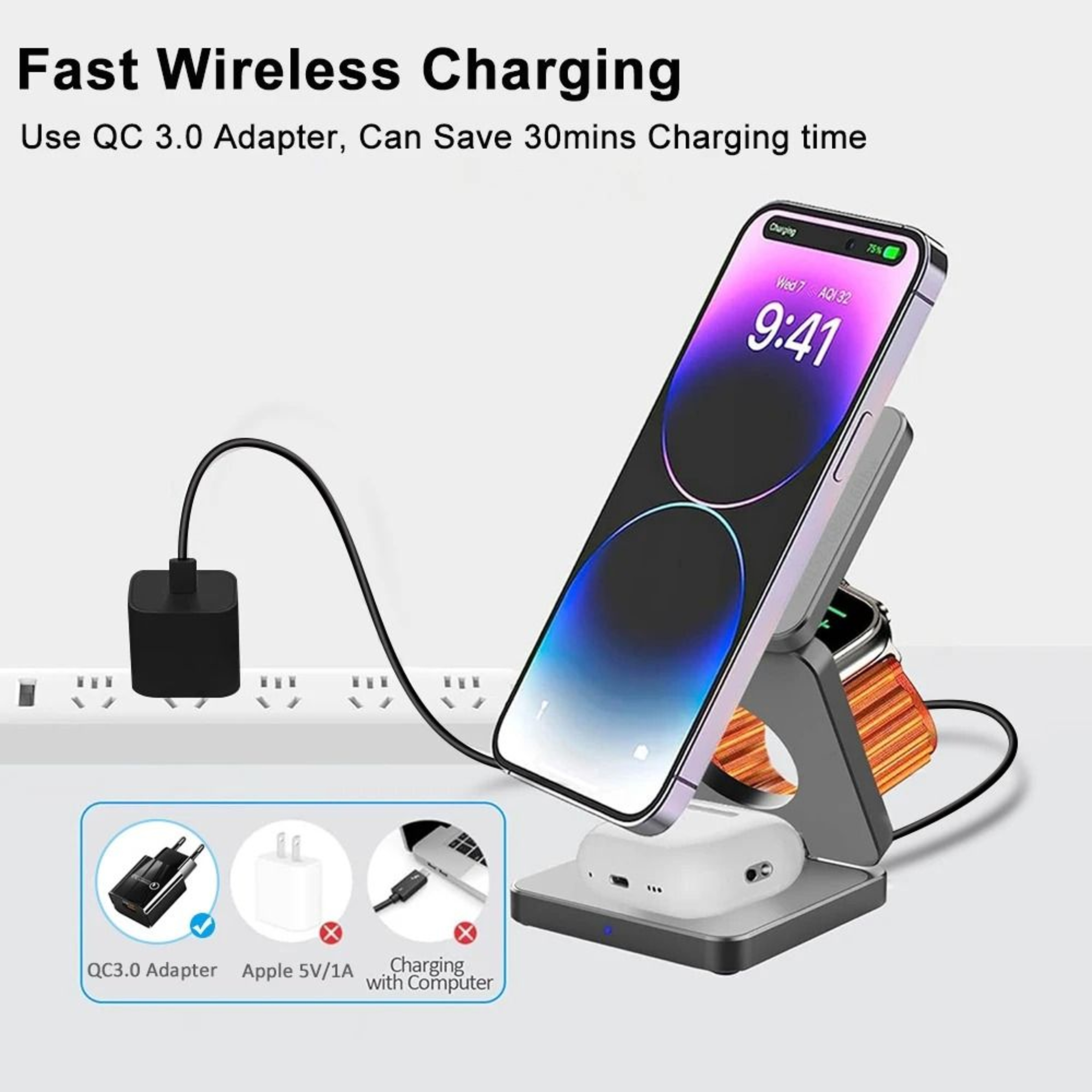 3in1 Foldable Magnetic Wireless Charging Station 2